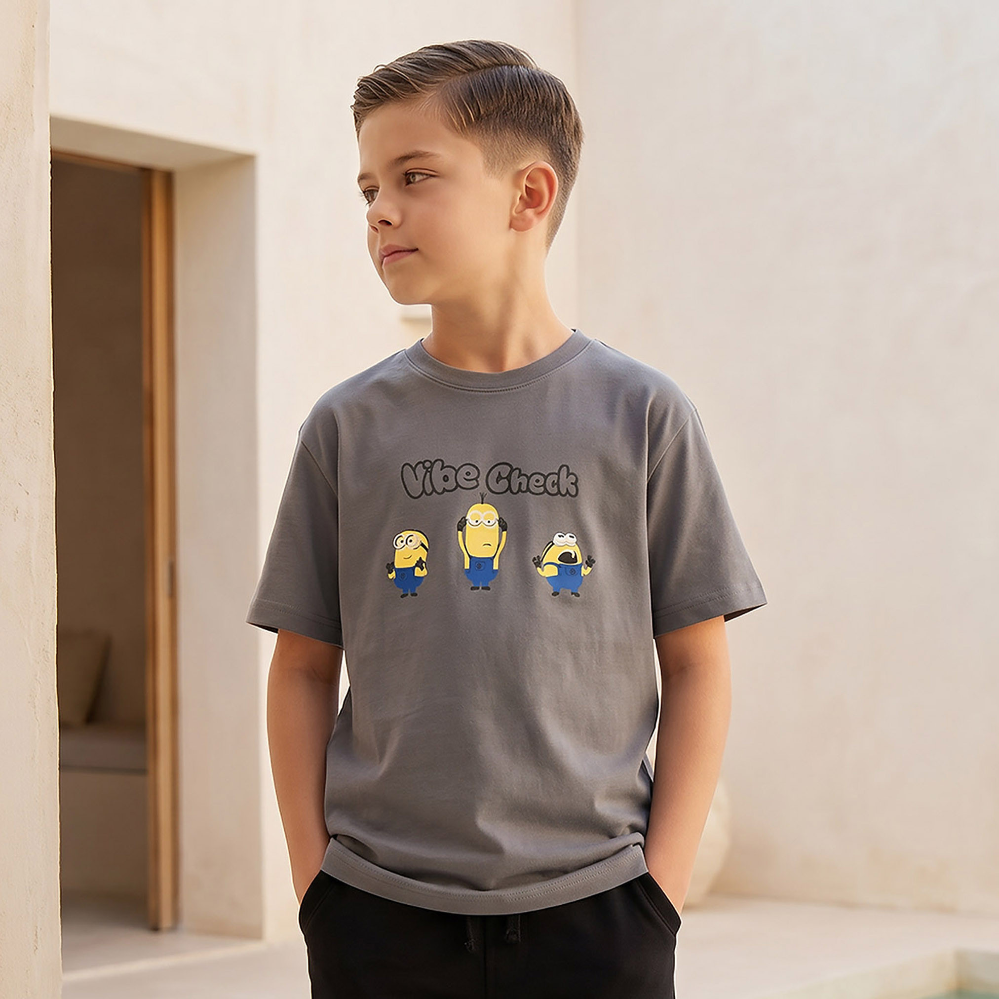 Crew Neck Short Sleeves T-shirt with Minions Print-boys-clothing-tshirtsandpolos-image-1