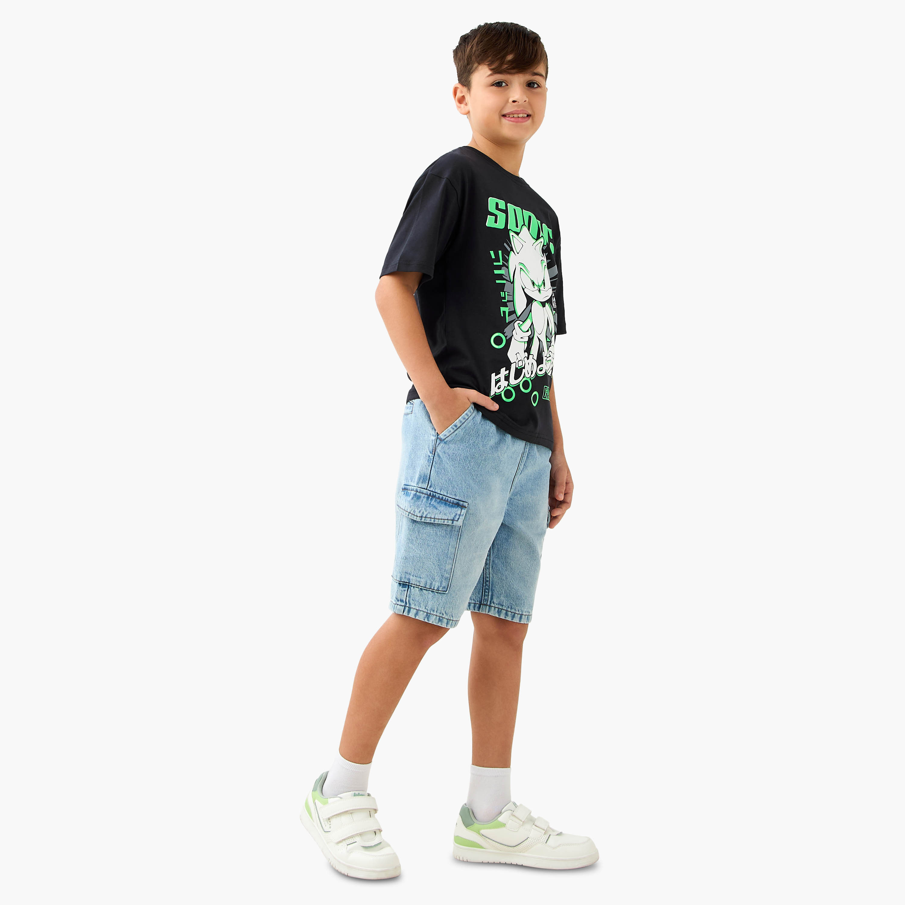 Crew Neck Short Sleeve T-shirt with Sonic Print-boys-clothing-tshirtsandpolos-image-2