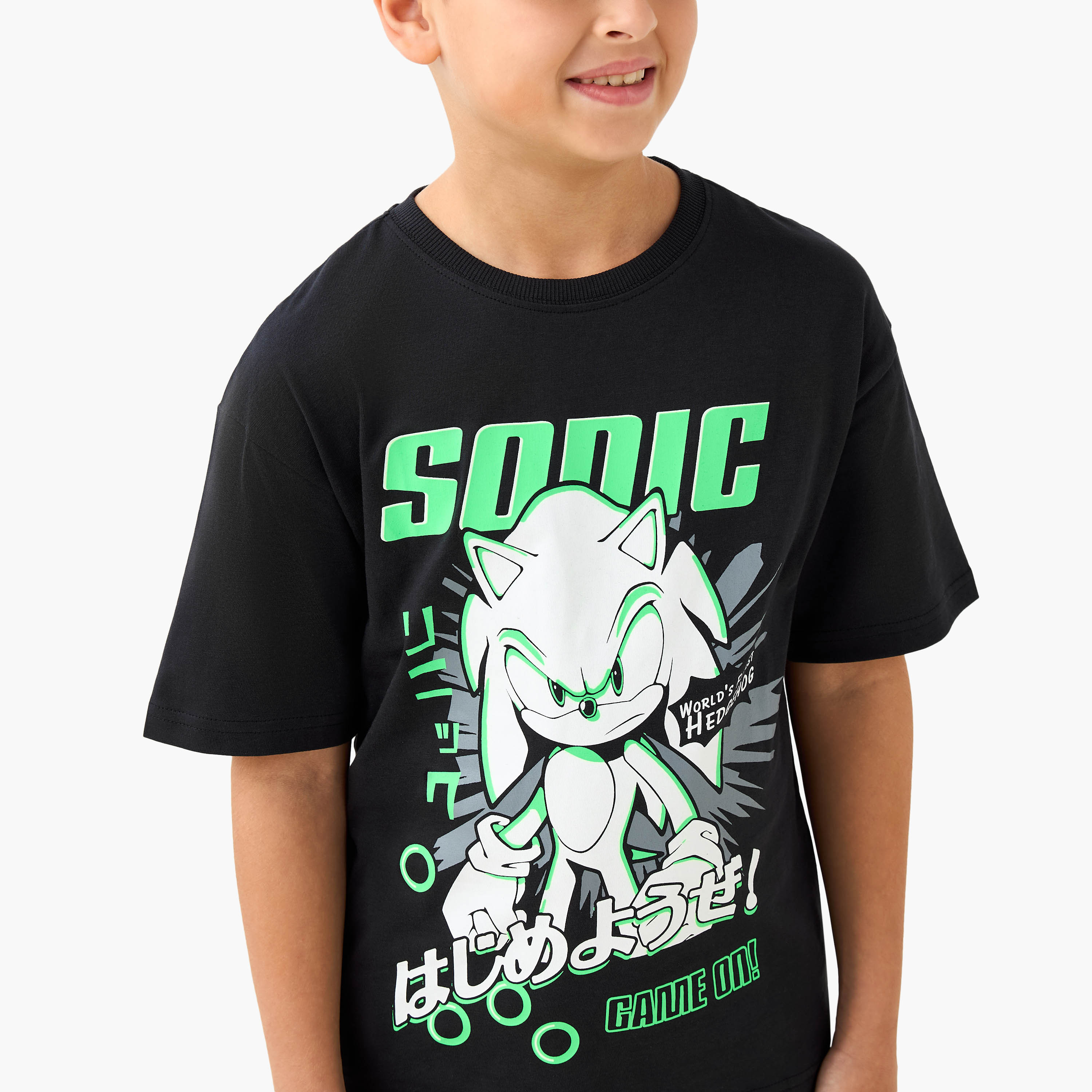 Crew Neck Short Sleeve T-shirt with Sonic Print-boys-clothing-tshirtsandpolos-image-4