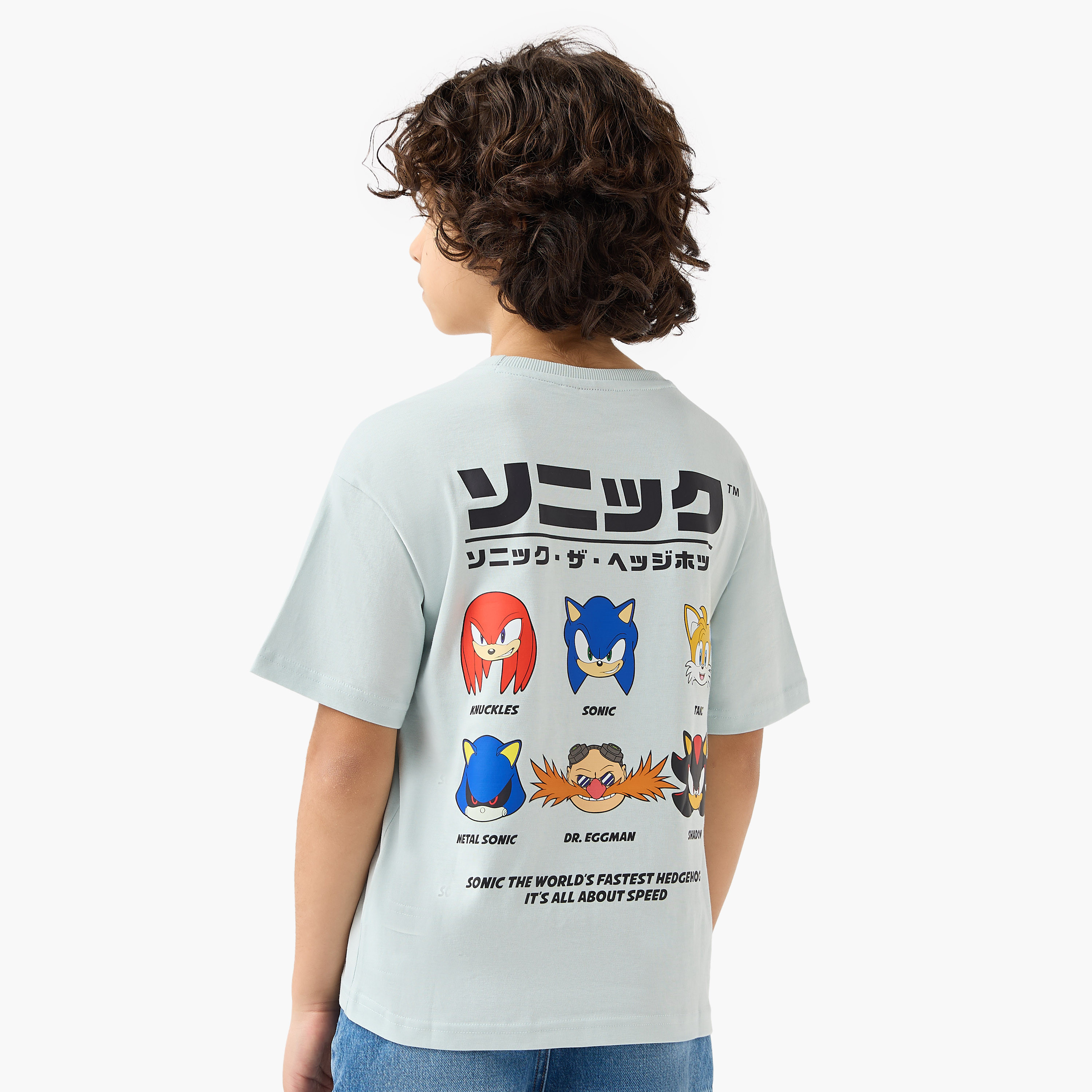 Crew Neck Short Sleeve T-shirt with Sonic Print-boys-clothing-tshirtsandpolos-image-1