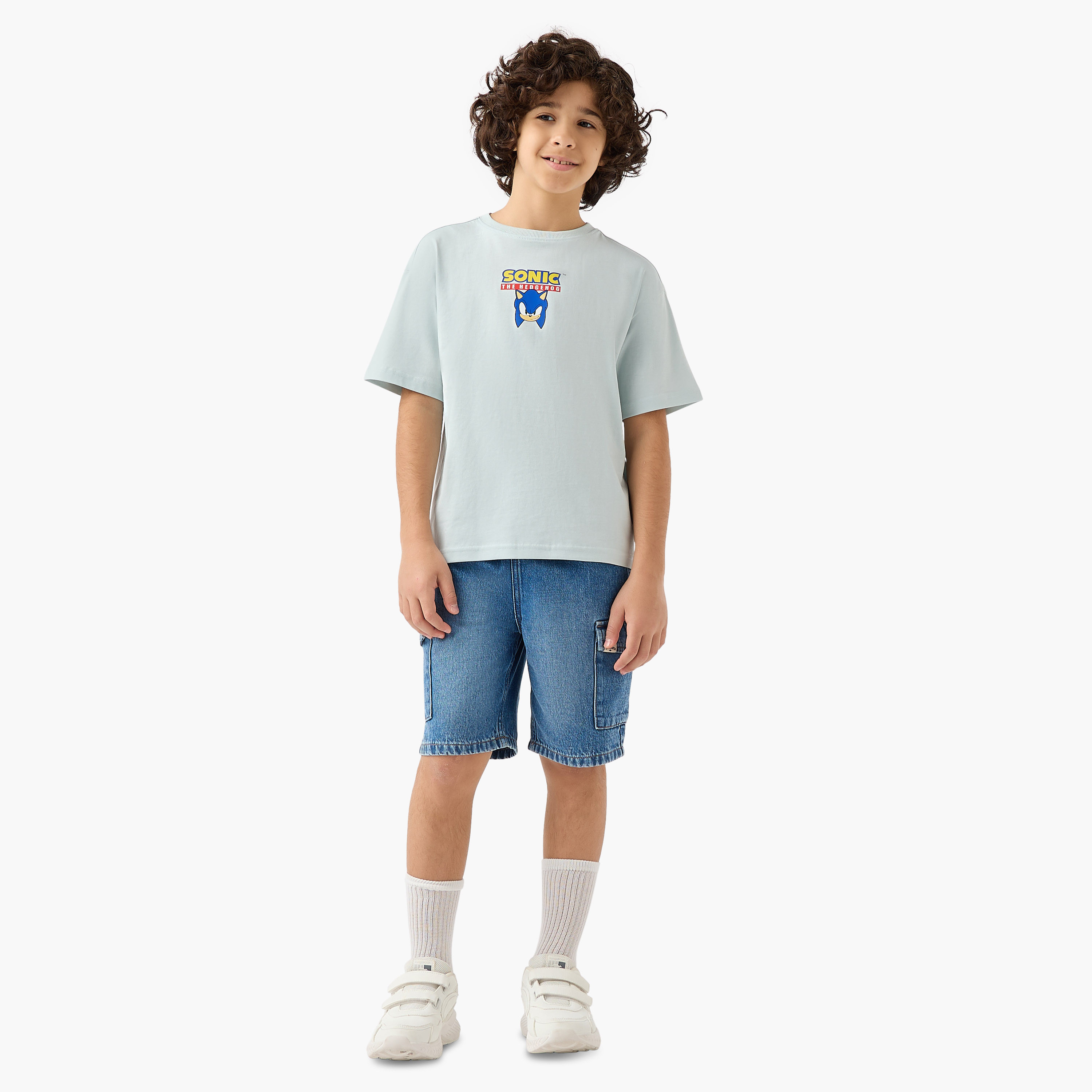 Crew Neck Short Sleeve T-shirt with Sonic Print-boys-clothing-tshirtsandpolos-image-2