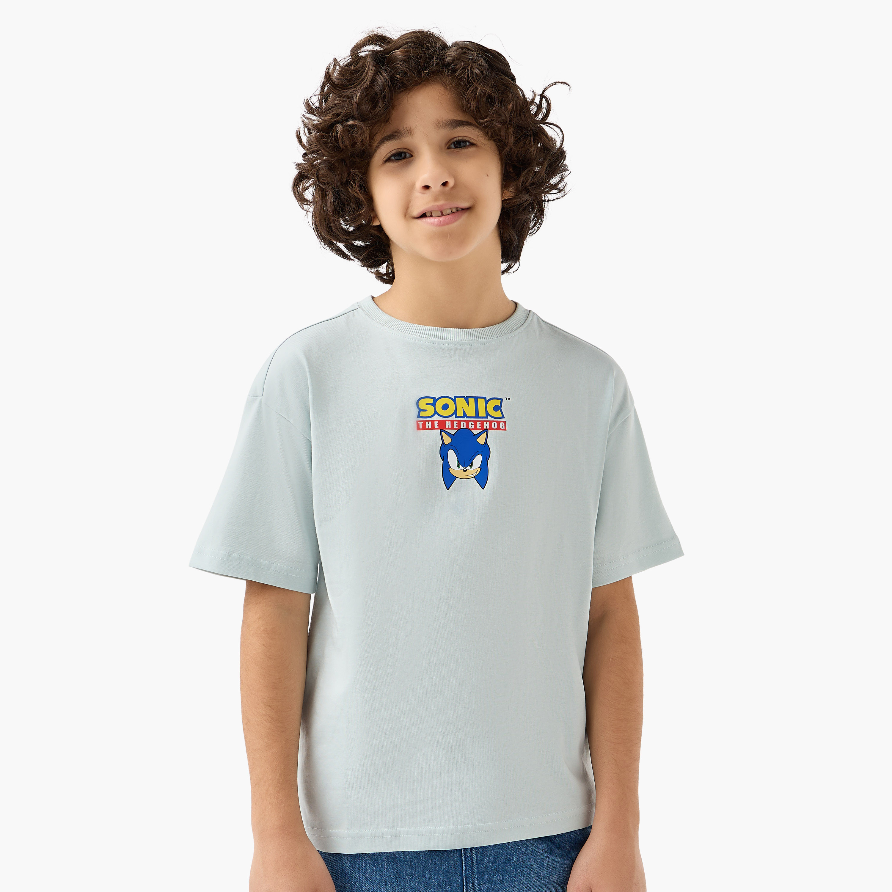 Crew Neck Short Sleeve T-shirt with Sonic Print-boys-clothing-tshirtsandpolos-image-3