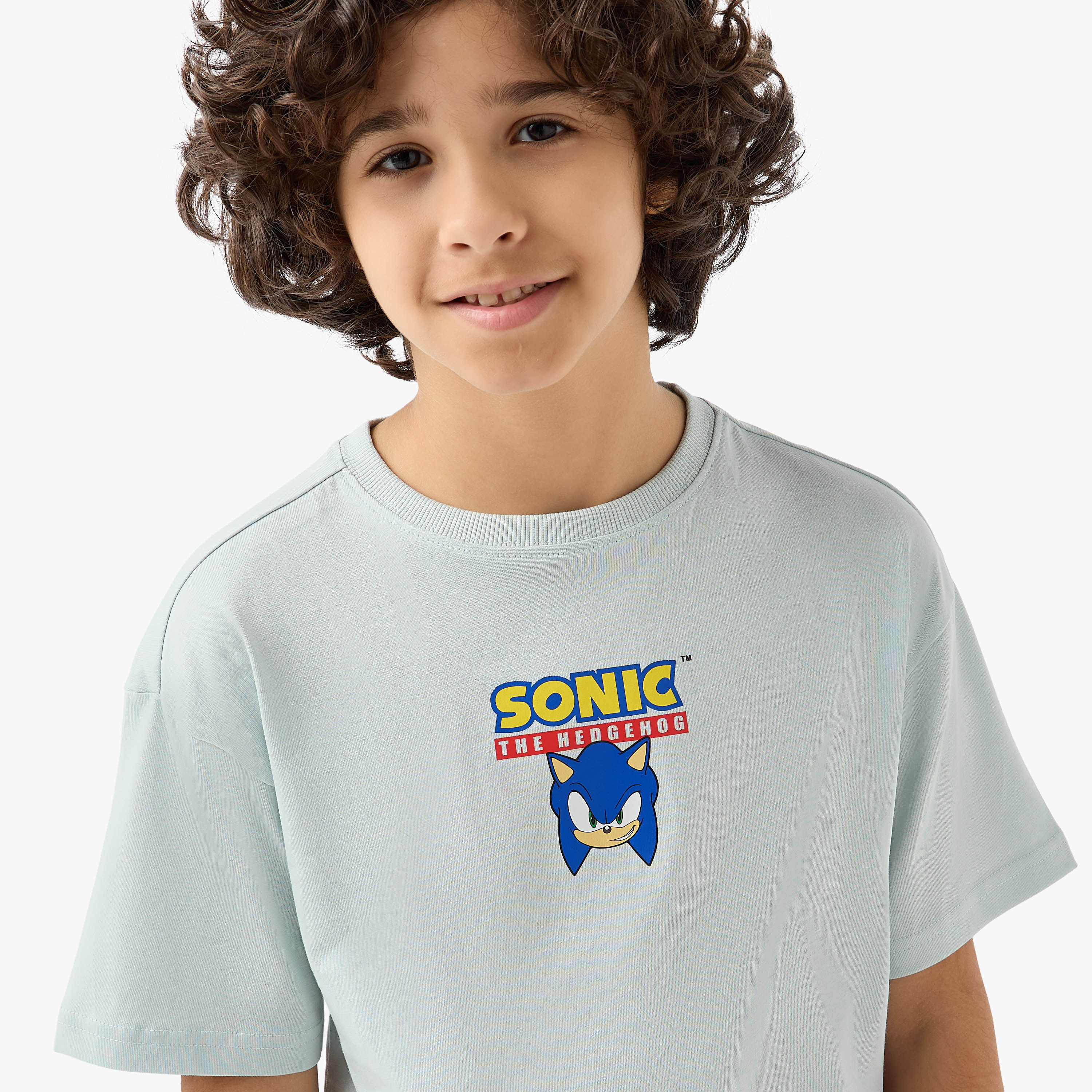 Crew Neck Short Sleeve T-shirt with Sonic Print-boys-clothing-tshirtsandpolos-image-4