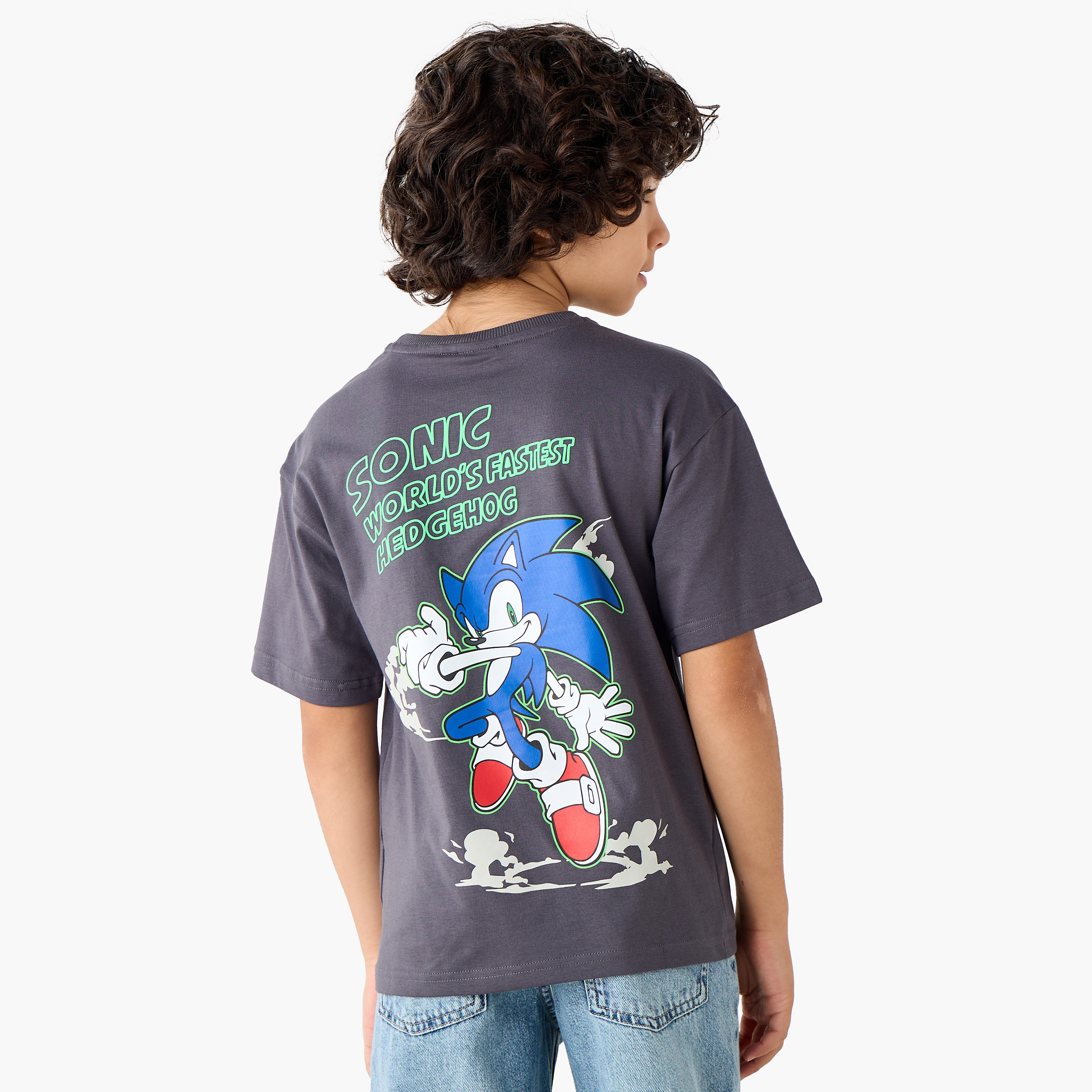 Crew Neck Short Sleeve T-shirt with Sonic Print-boys-clothing-tshirtsandpolos-image-1