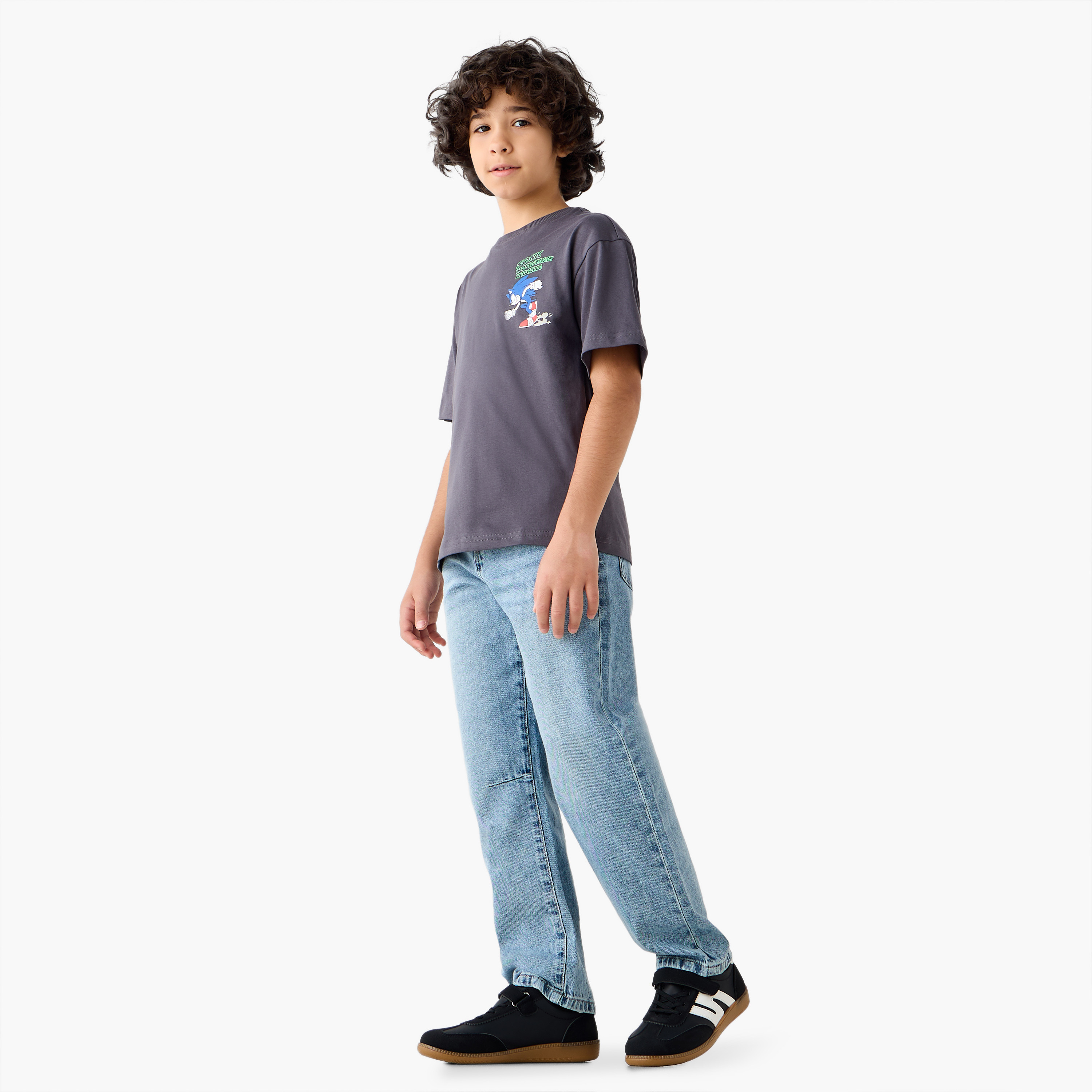 Crew Neck Short Sleeve T-shirt with Sonic Print-boys-clothing-tshirtsandpolos-image-2