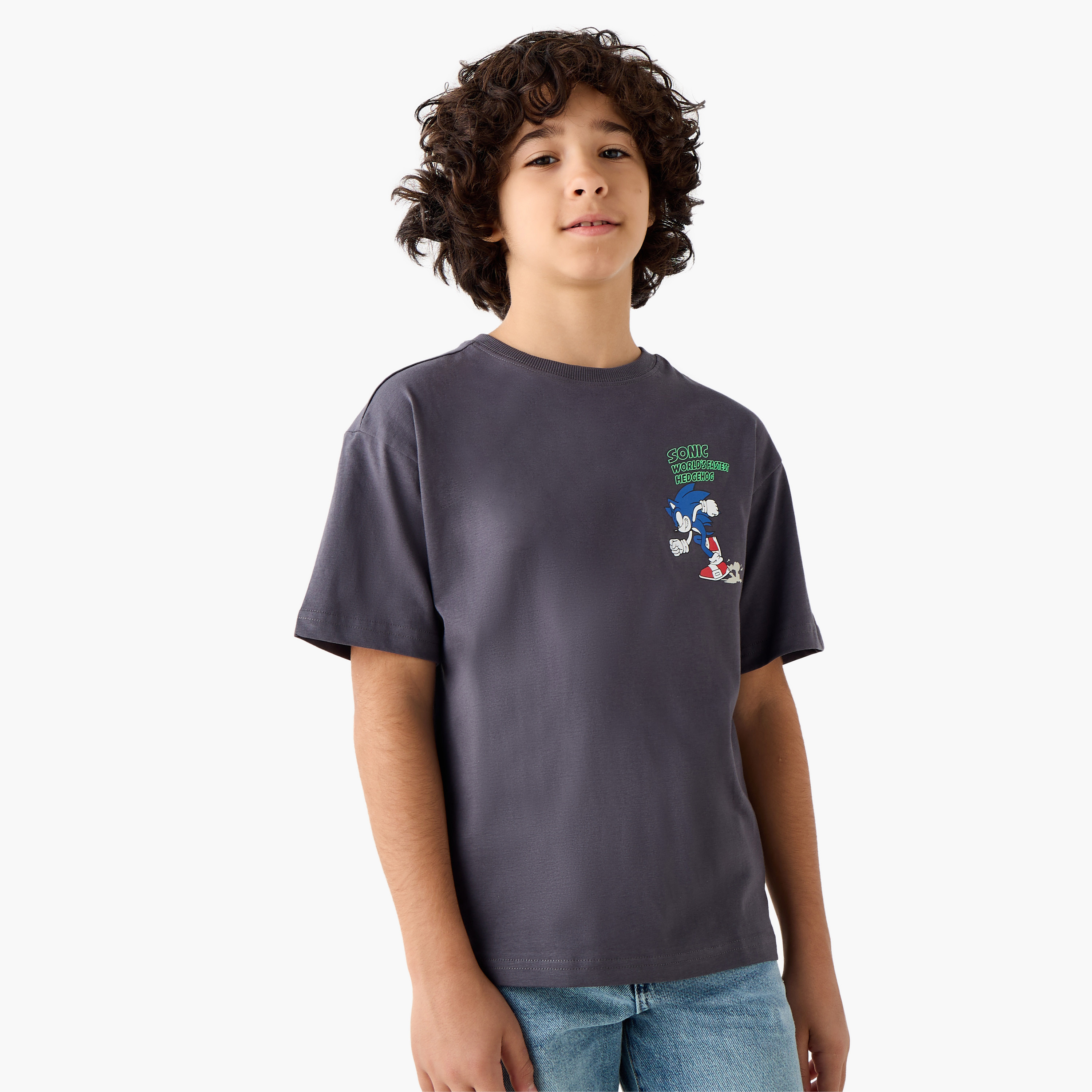 Crew Neck Short Sleeve T-shirt with Sonic Print-boys-clothing-tshirtsandpolos-image-3