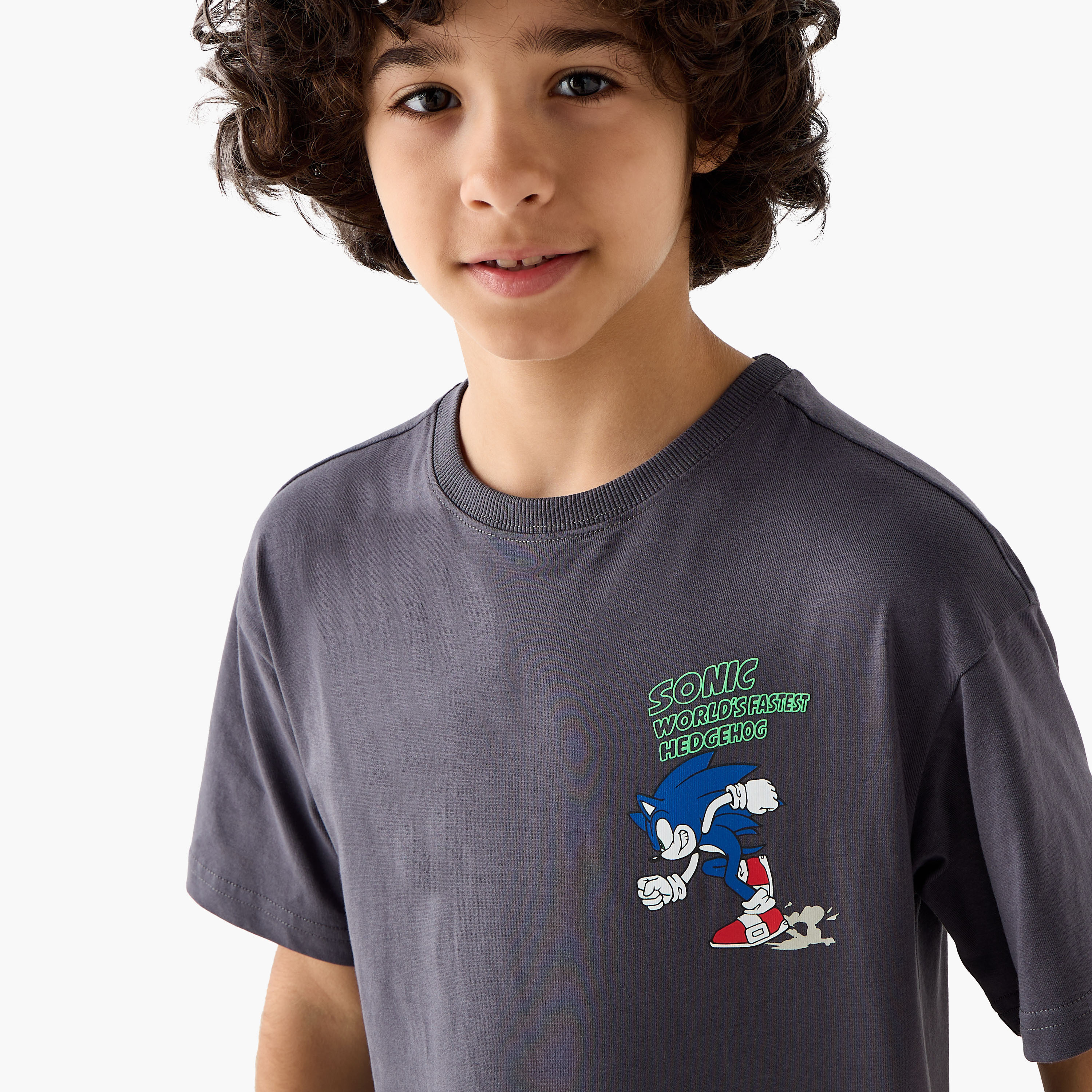 Crew Neck Short Sleeve T-shirt with Sonic Print-boys-clothing-tshirtsandpolos-image-4
