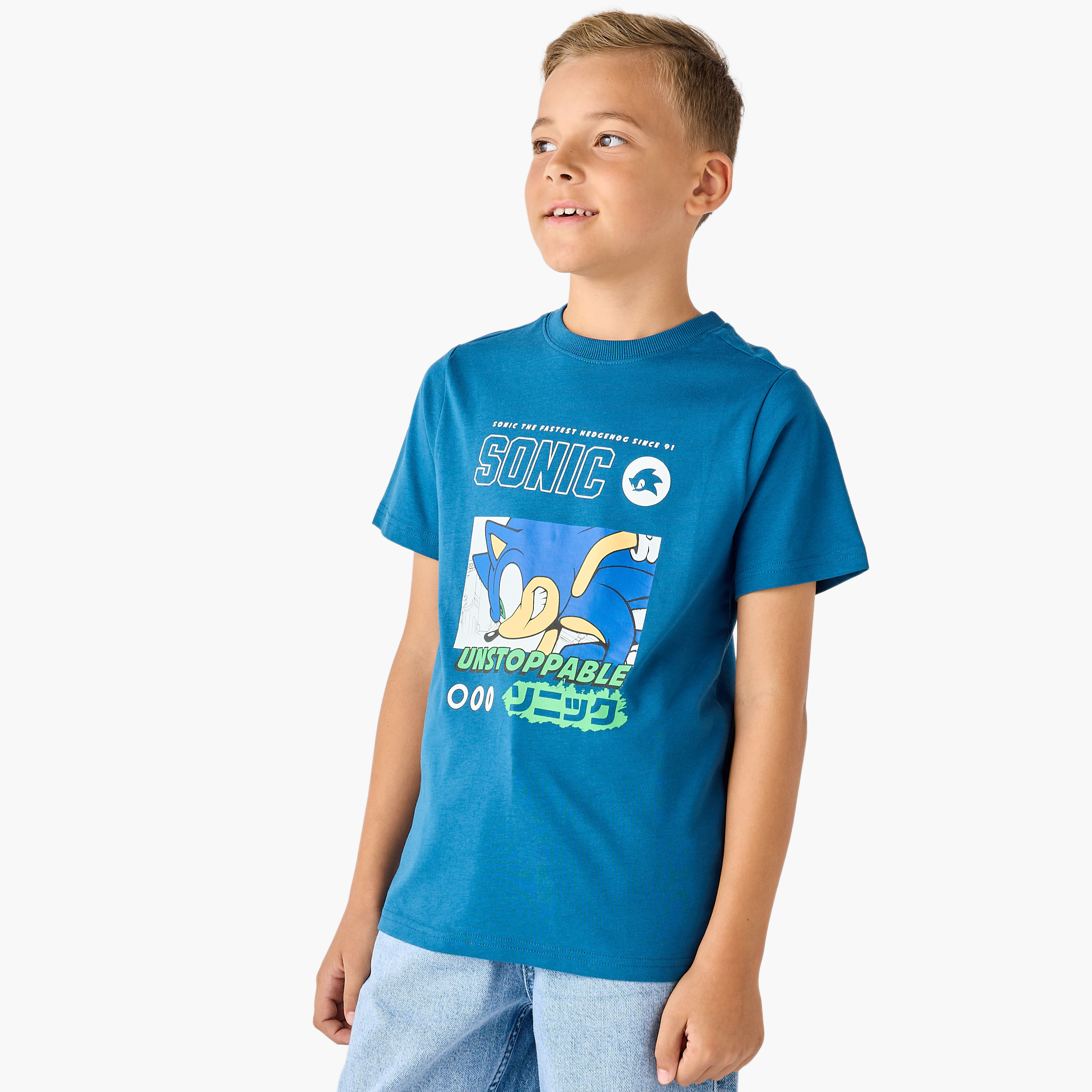 Juniors Crew Neck Short Sleeves T-shirt with Sonic Print-boys-clothing-tshirtsandpolos-image-1