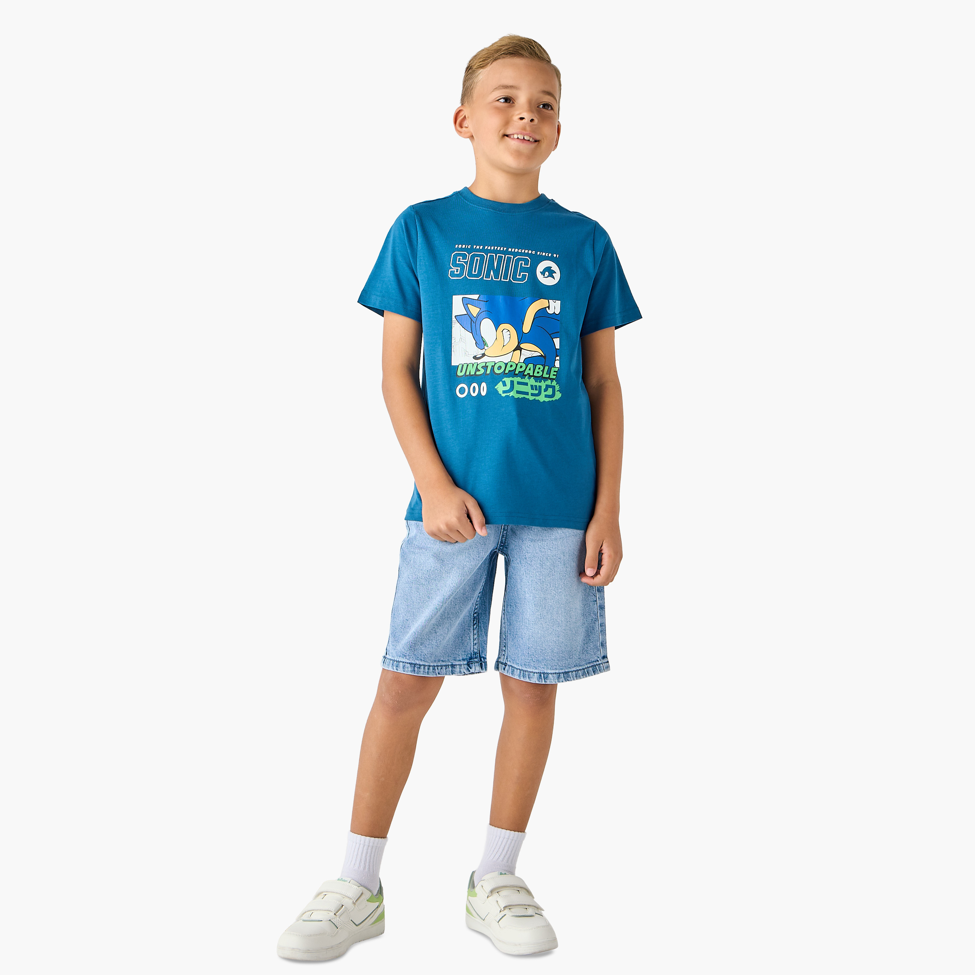 Juniors Crew Neck Short Sleeves T-shirt with Sonic Print-boys-clothing-tshirtsandpolos-image-2
