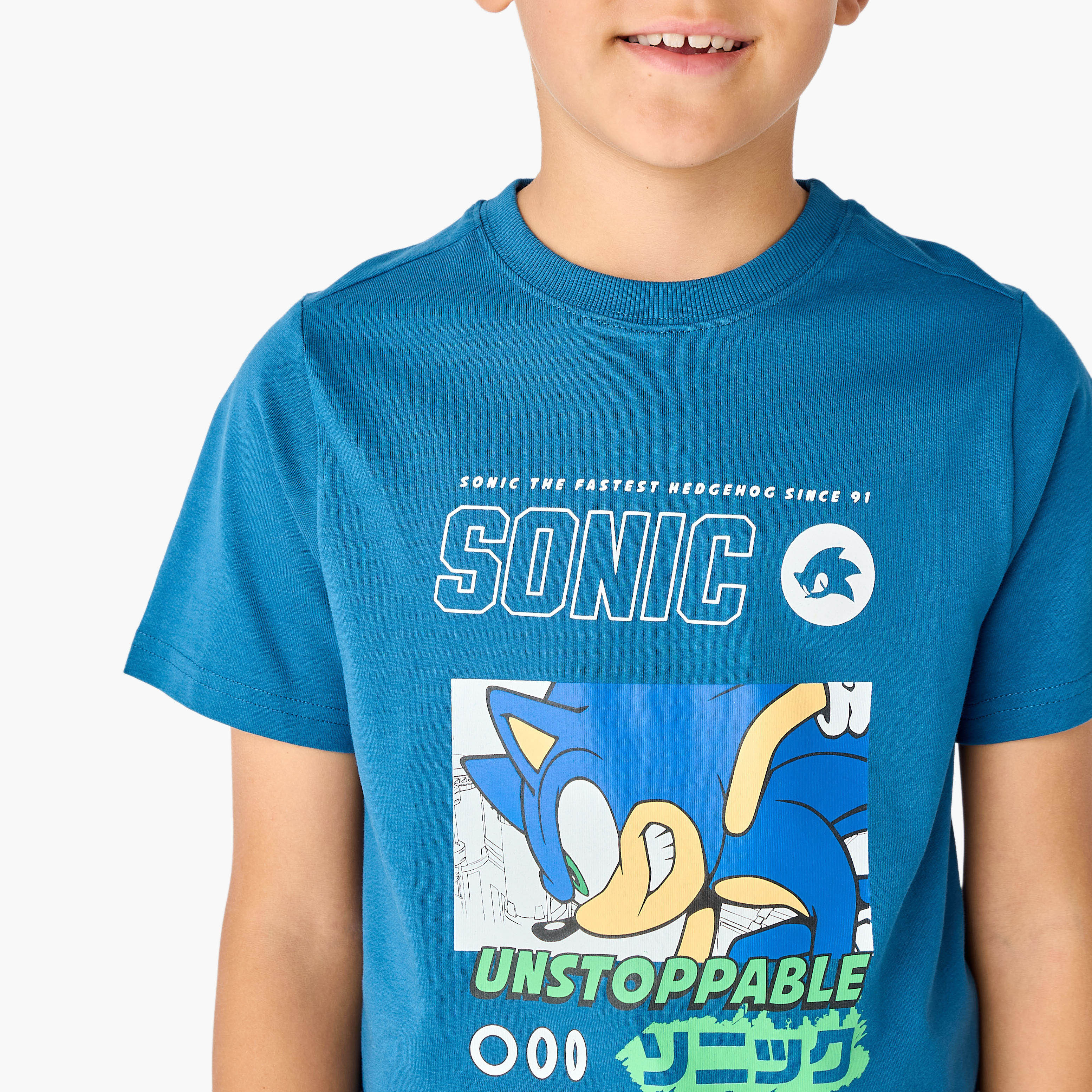 Juniors Crew Neck Short Sleeves T-shirt with Sonic Print-boys-clothing-tshirtsandpolos-image-4