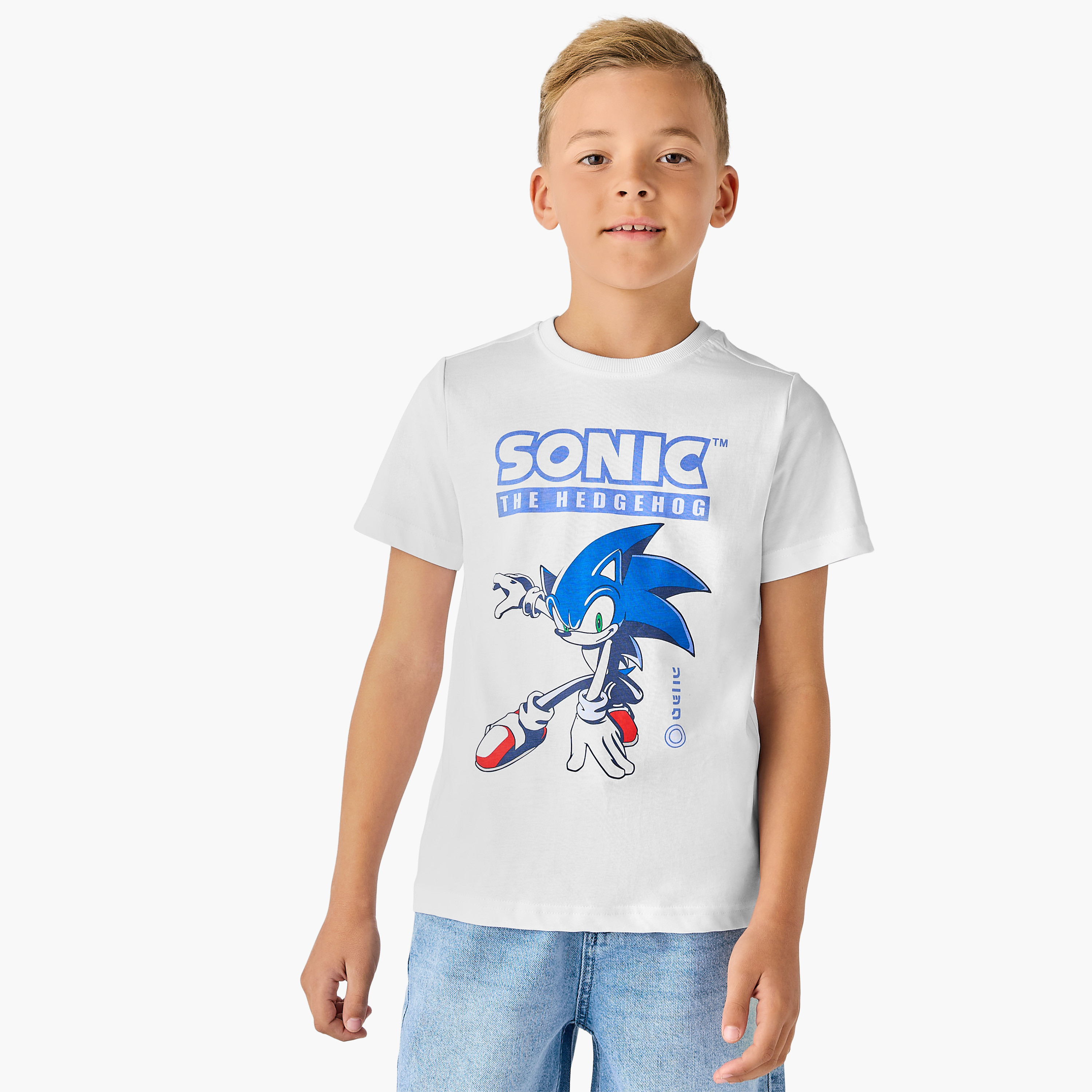 Crew Neck Short Sleeves T-shirt with Sonic Print-boys-clothing-tshirtsandpolos-image-1