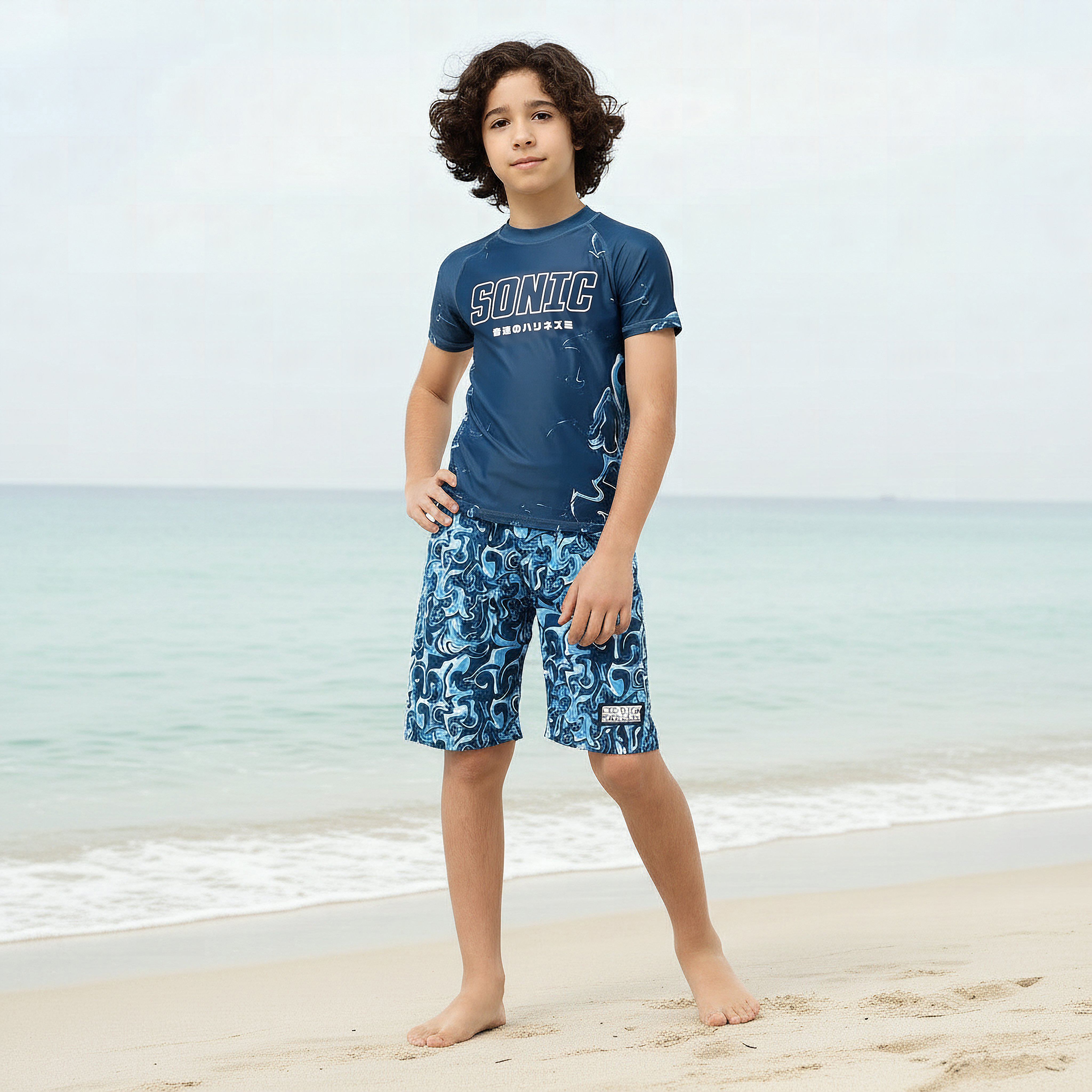 Boys Sonic the Hedgehog Print Rash Guard Set-boys-clothing-swimwear-image-1