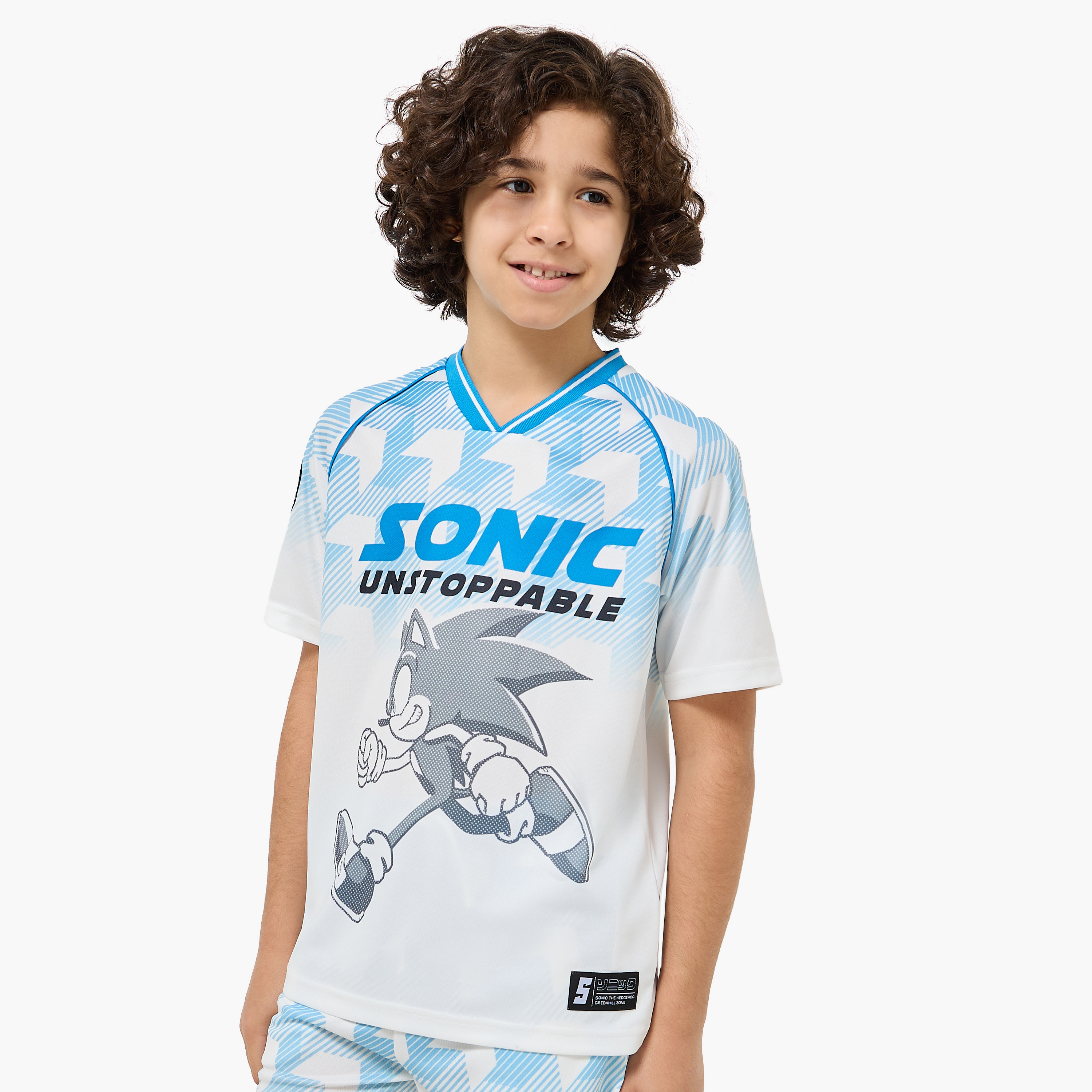 V-neck Short Sleeves T-shirt and Shorts Set with Sonic Print-boys-clothing-setsandcoords-image-2