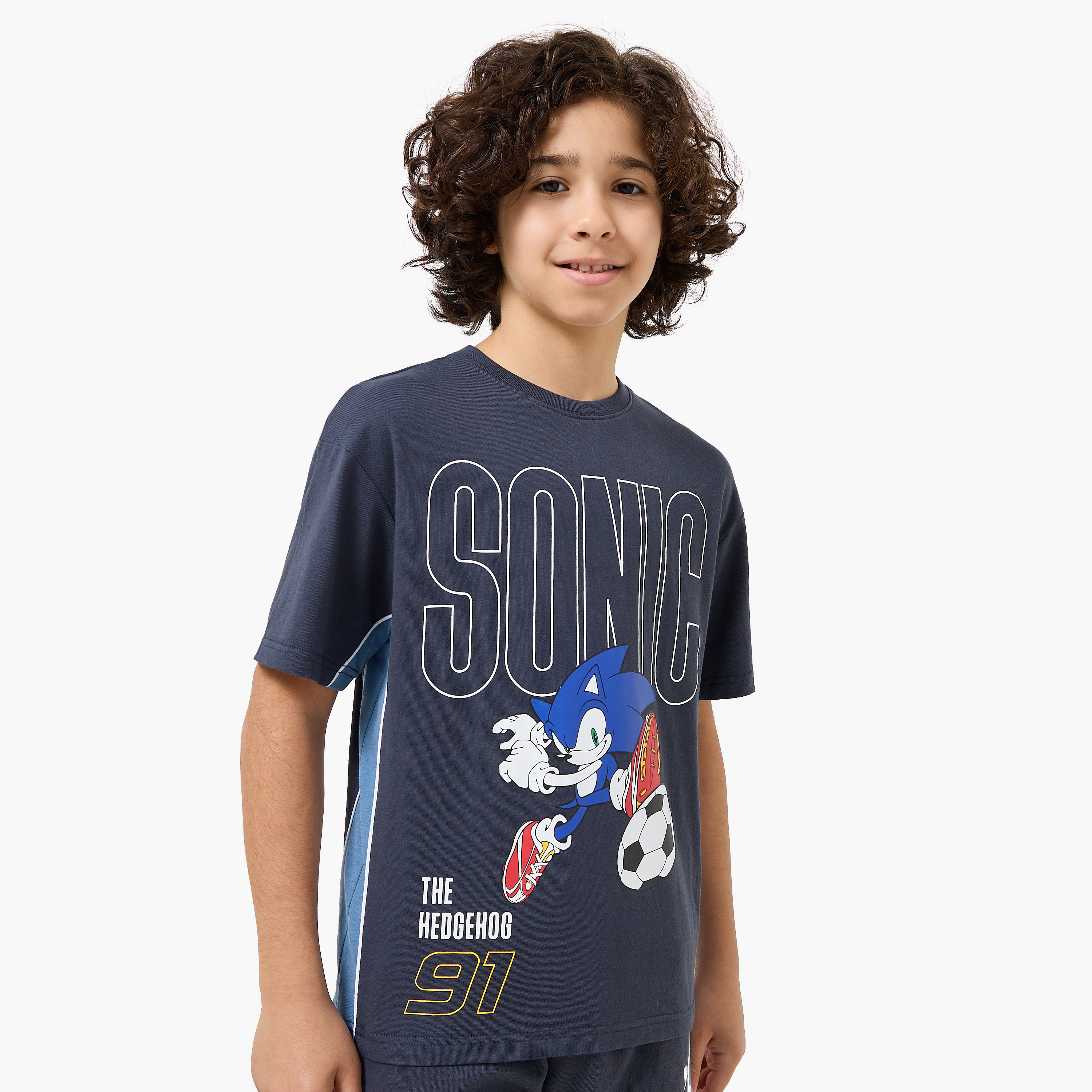 Round Neck Short Sleeves T-shirt and Shorts Set with Sonic Print-boys-clothing-setsandcoords-image-2