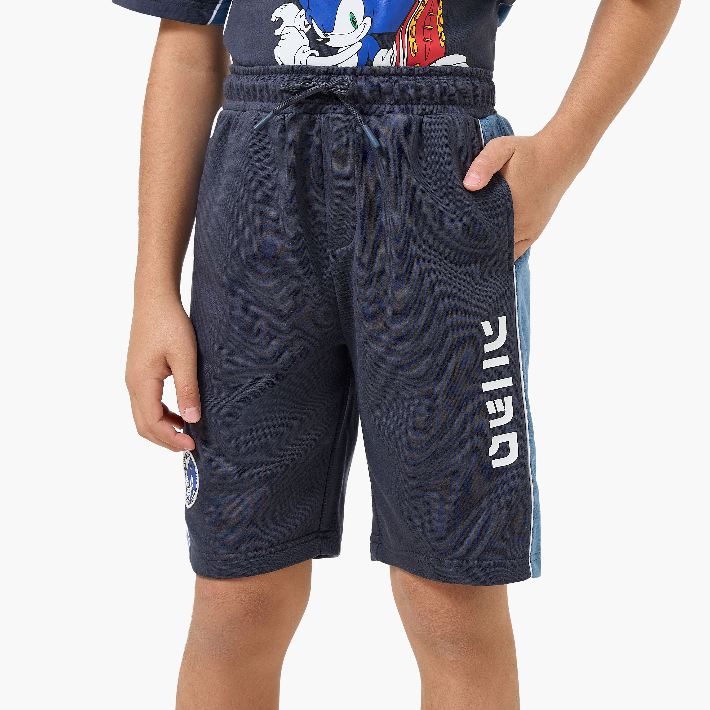 Round Neck Short Sleeves T-shirt and Shorts Set with Sonic Print-boys-clothing-setsandcoords-image-3