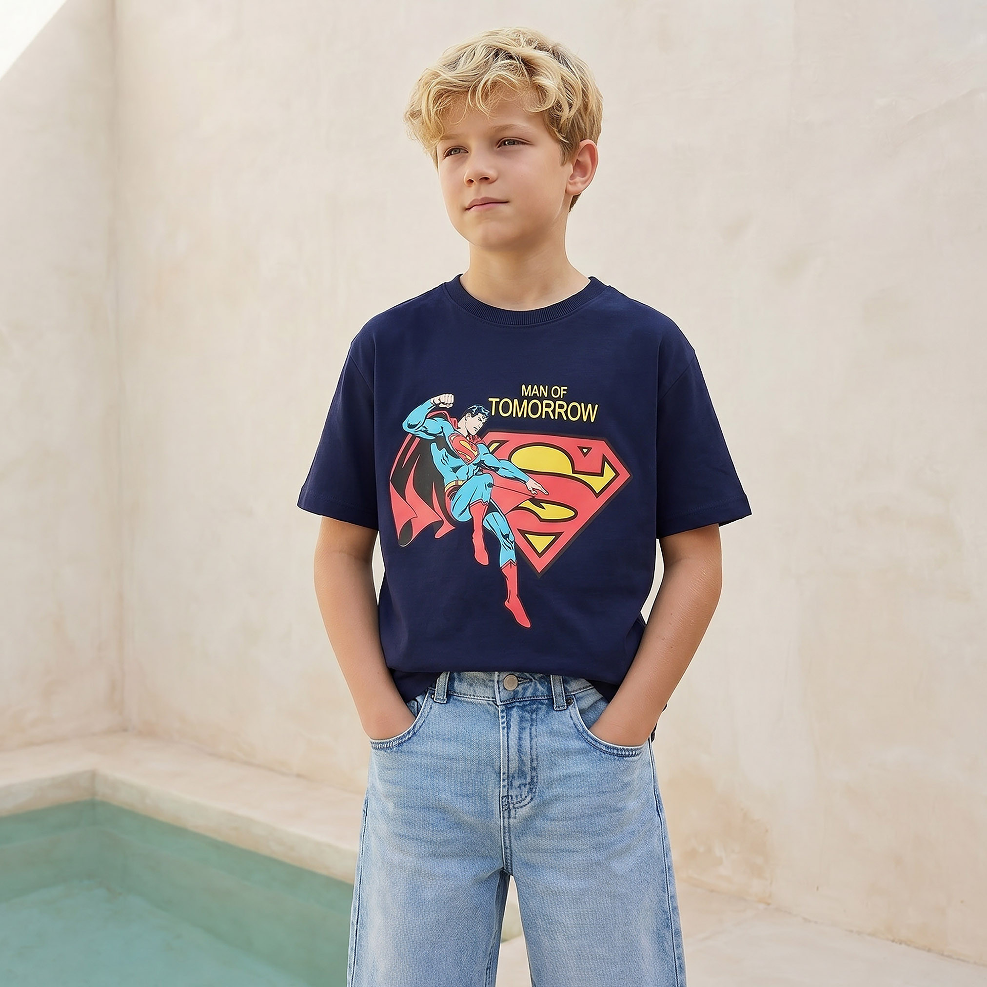 Crew Neck Short Sleeves T-shirt with Superman Print-boys-clothing-tshirtsandpolos-image-1