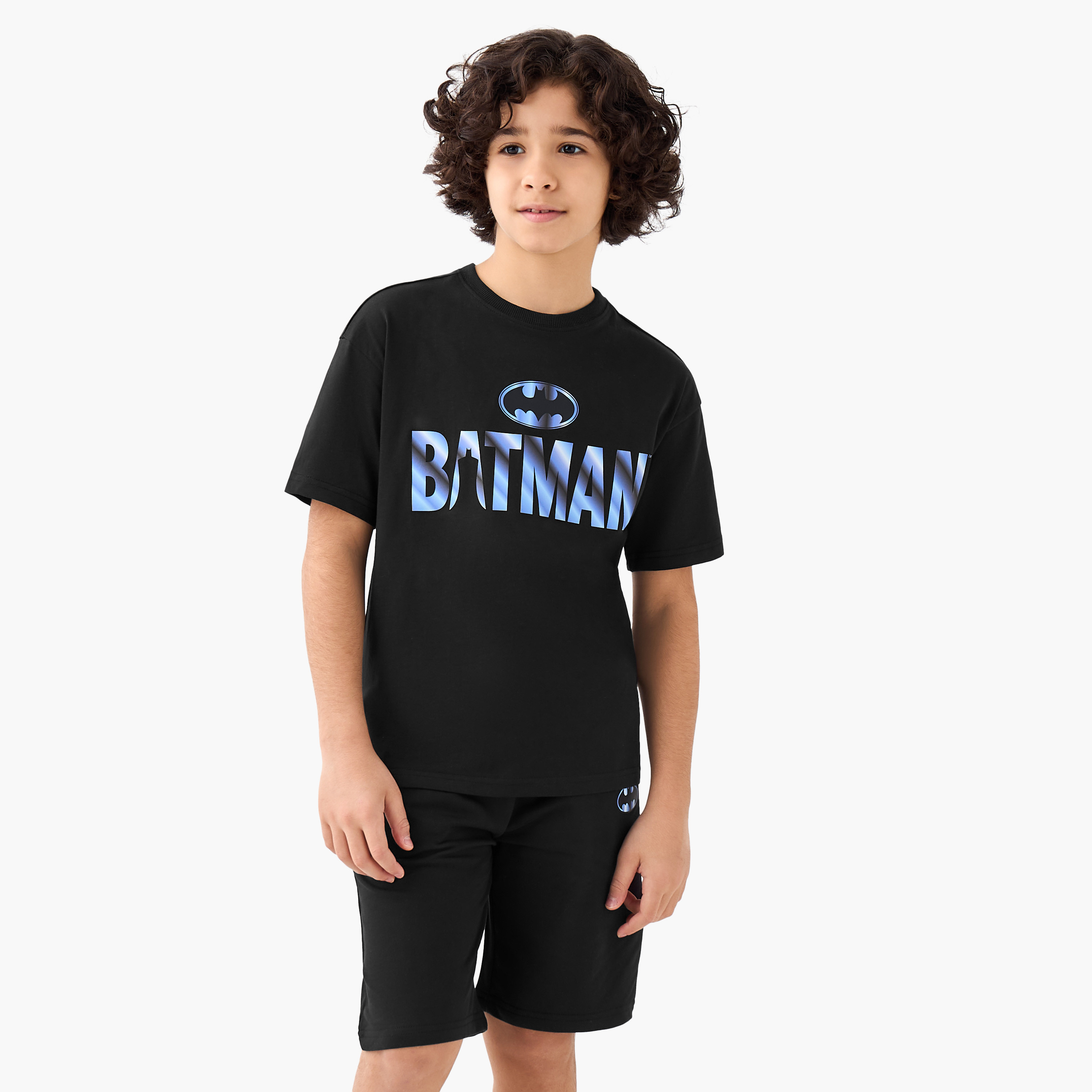 Crew Neck Short Sleeves T-shirt and Shorts Set with Batman Print-boys-clothing-setsandcoords-image-1