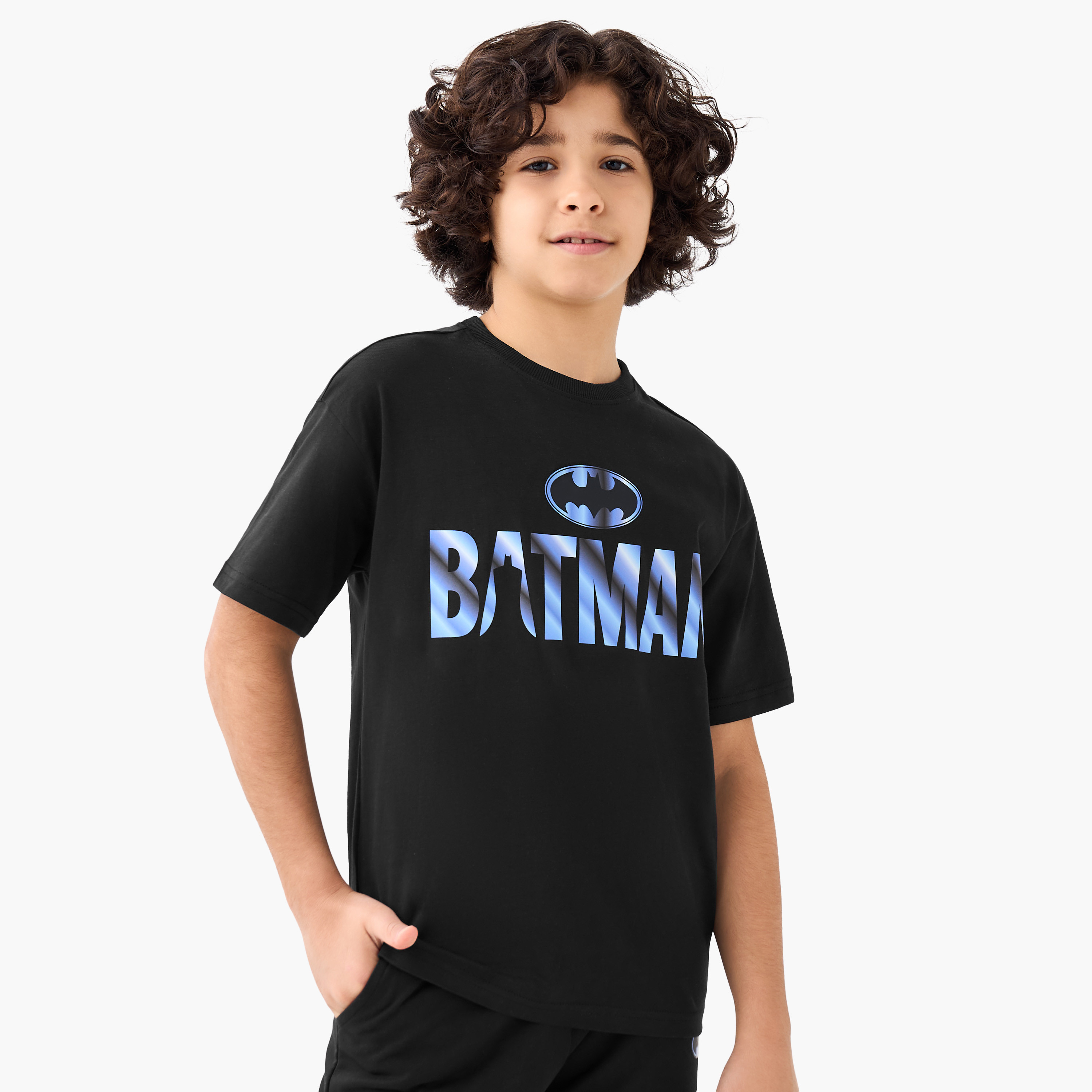 Crew Neck Short Sleeves T-shirt and Shorts Set with Batman Print-boys-clothing-setsandcoords-image-2