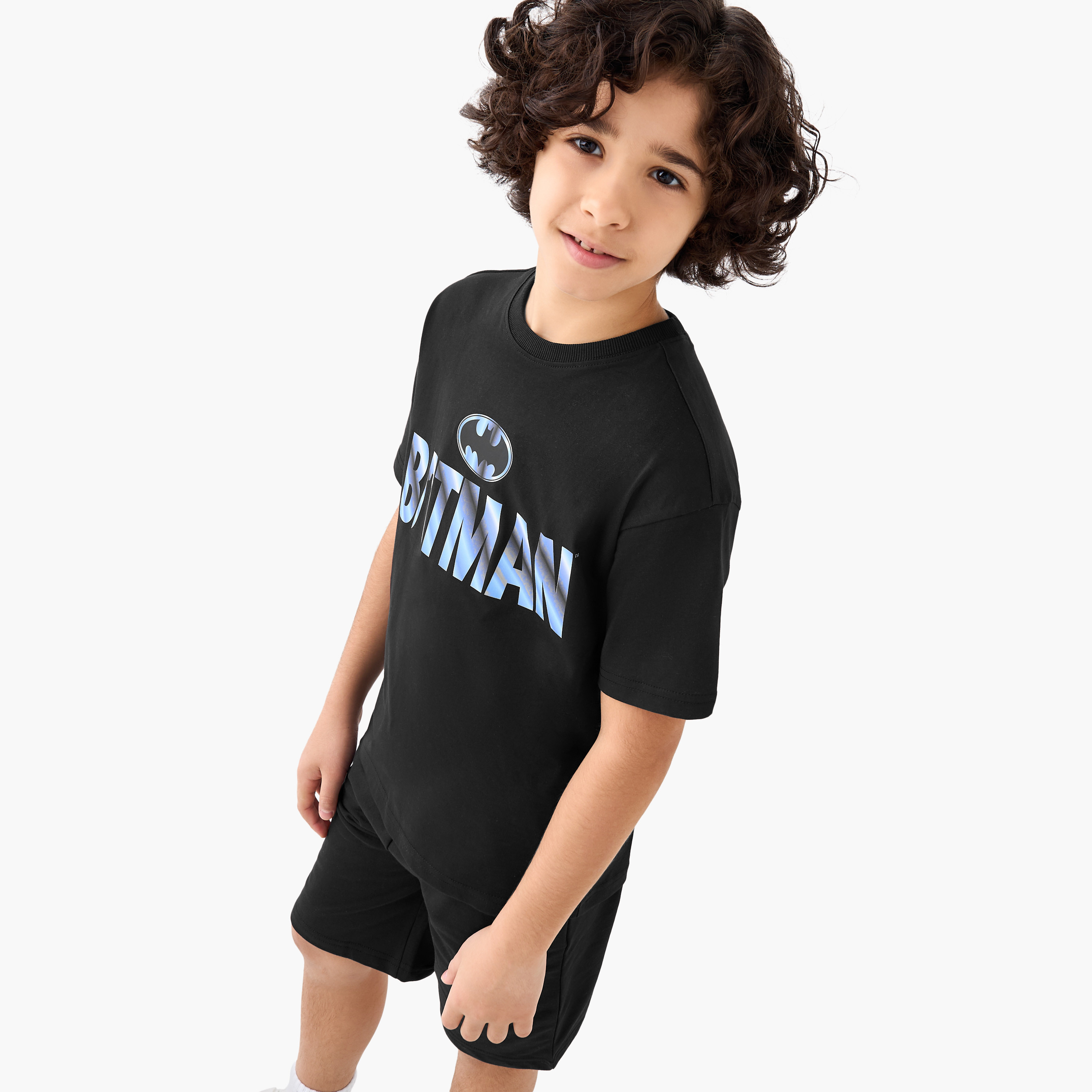 Crew Neck Short Sleeves T-shirt and Shorts Set with Batman Print-boys-clothing-setsandcoords-image-5