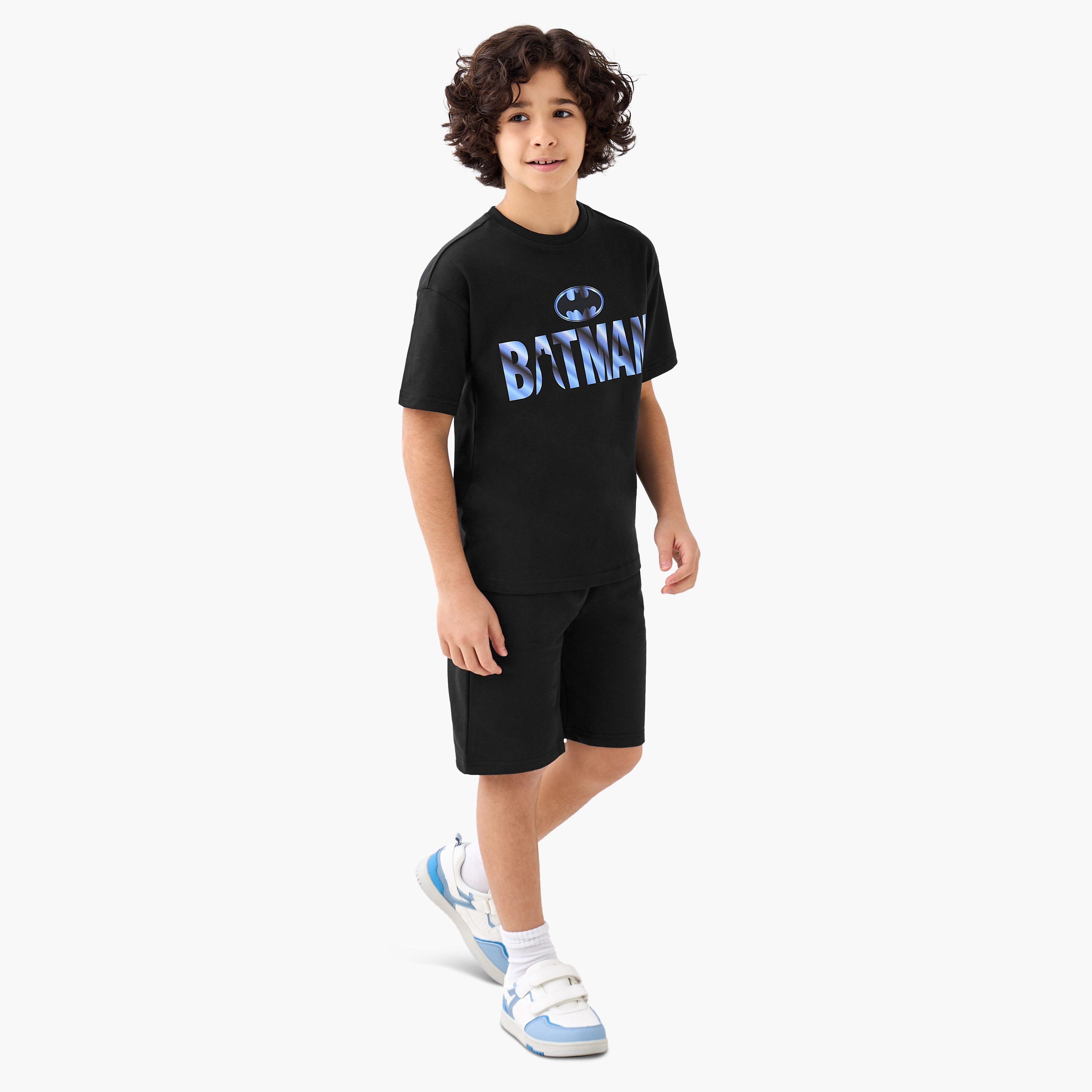 Crew Neck Short Sleeves T-shirt and Shorts Set with Batman Print-boys-clothing-setsandcoords-image-7