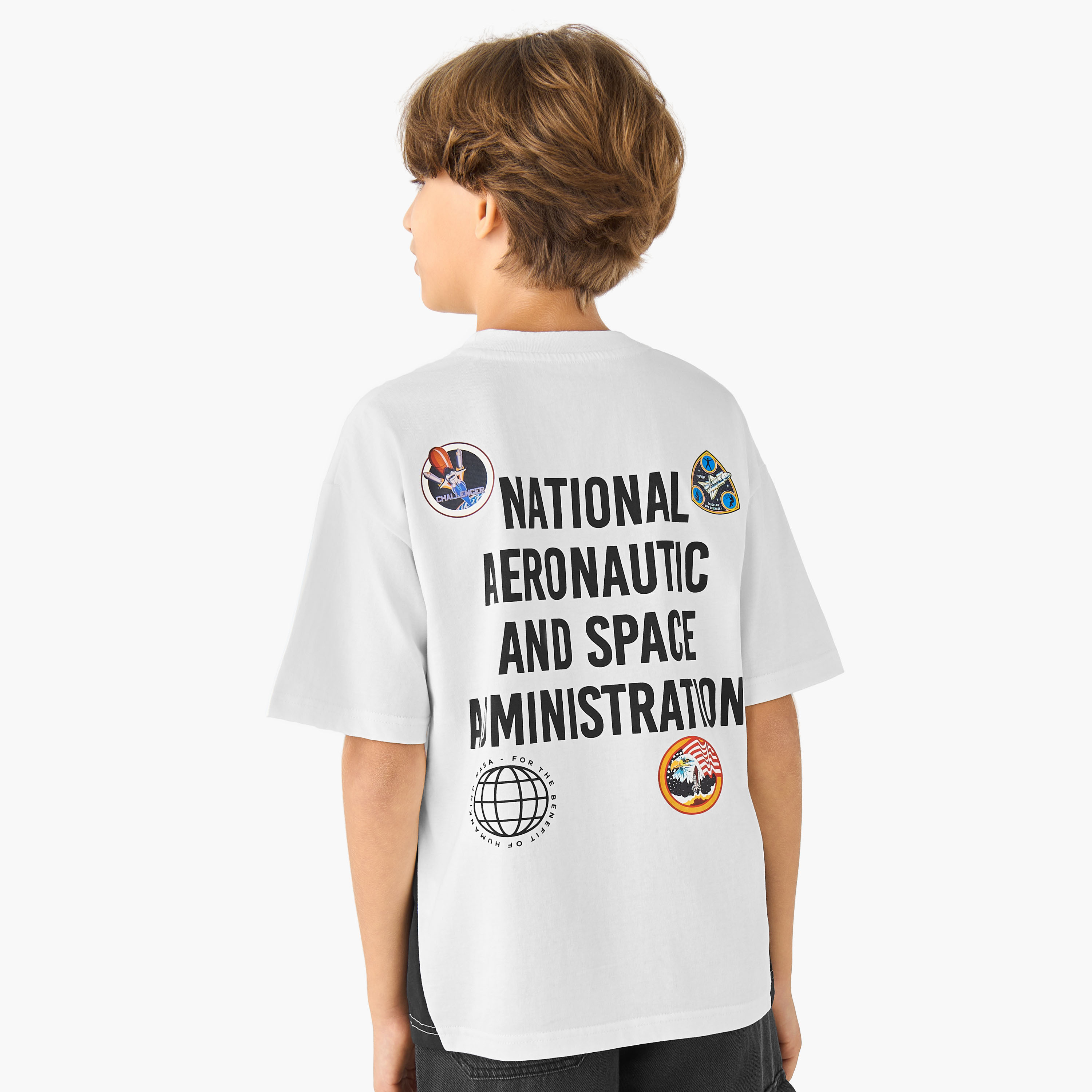 NASA Crew Neck Short Sleeves T-shirt with Typographic Print-boys-clothing-tshirtsandpolos-image-1
