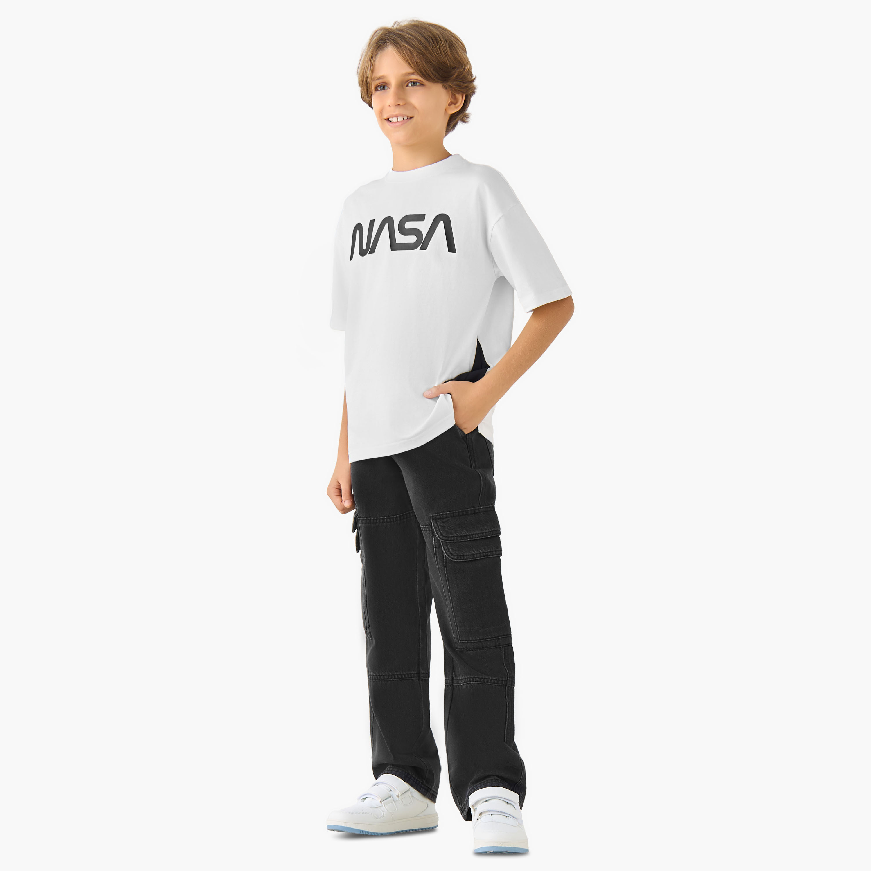 NASA Crew Neck Short Sleeves T-shirt with Typographic Print-boys-clothing-tshirtsandpolos-image-2