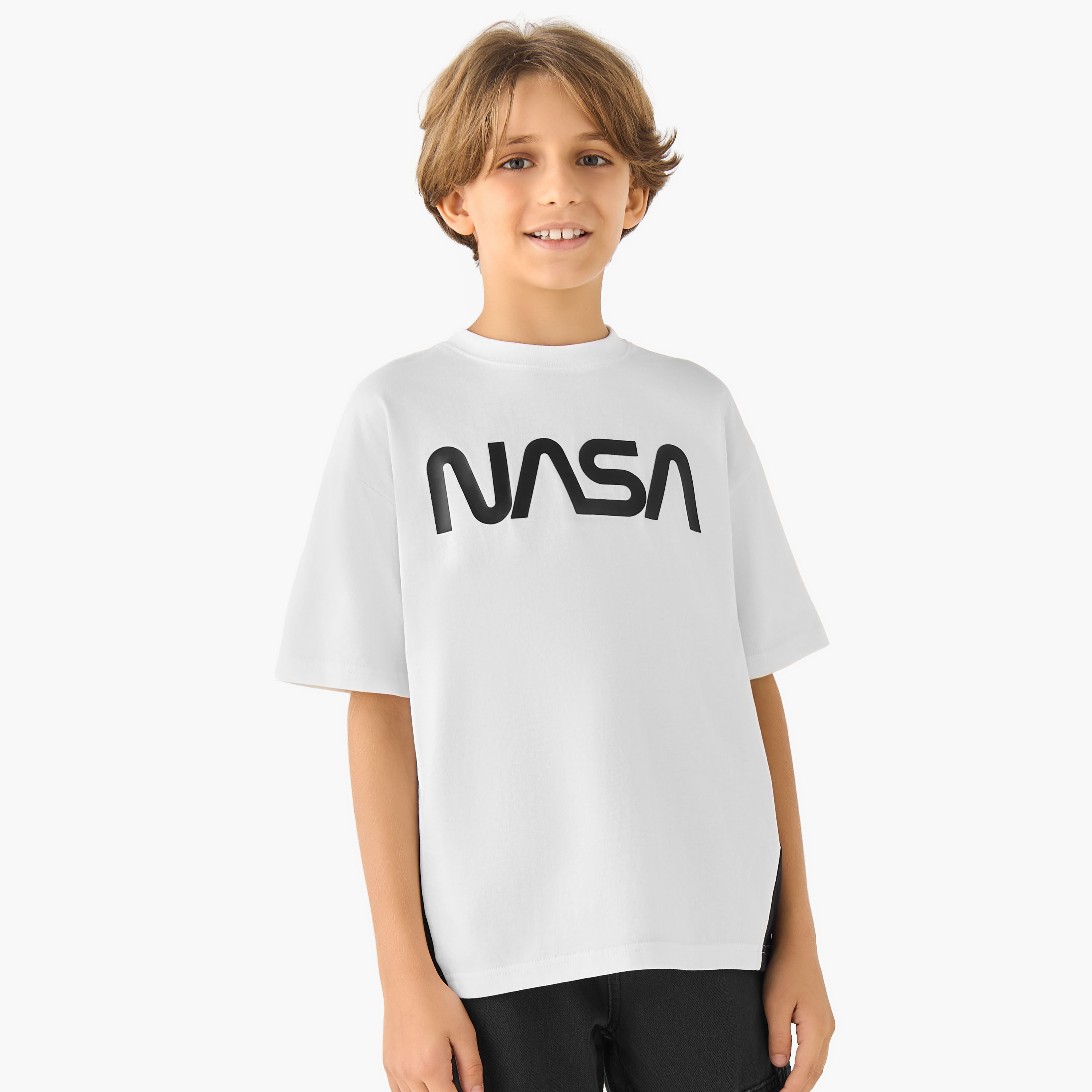 NASA Crew Neck Short Sleeves T-shirt with Typographic Print-boys-clothing-tshirtsandpolos-image-3
