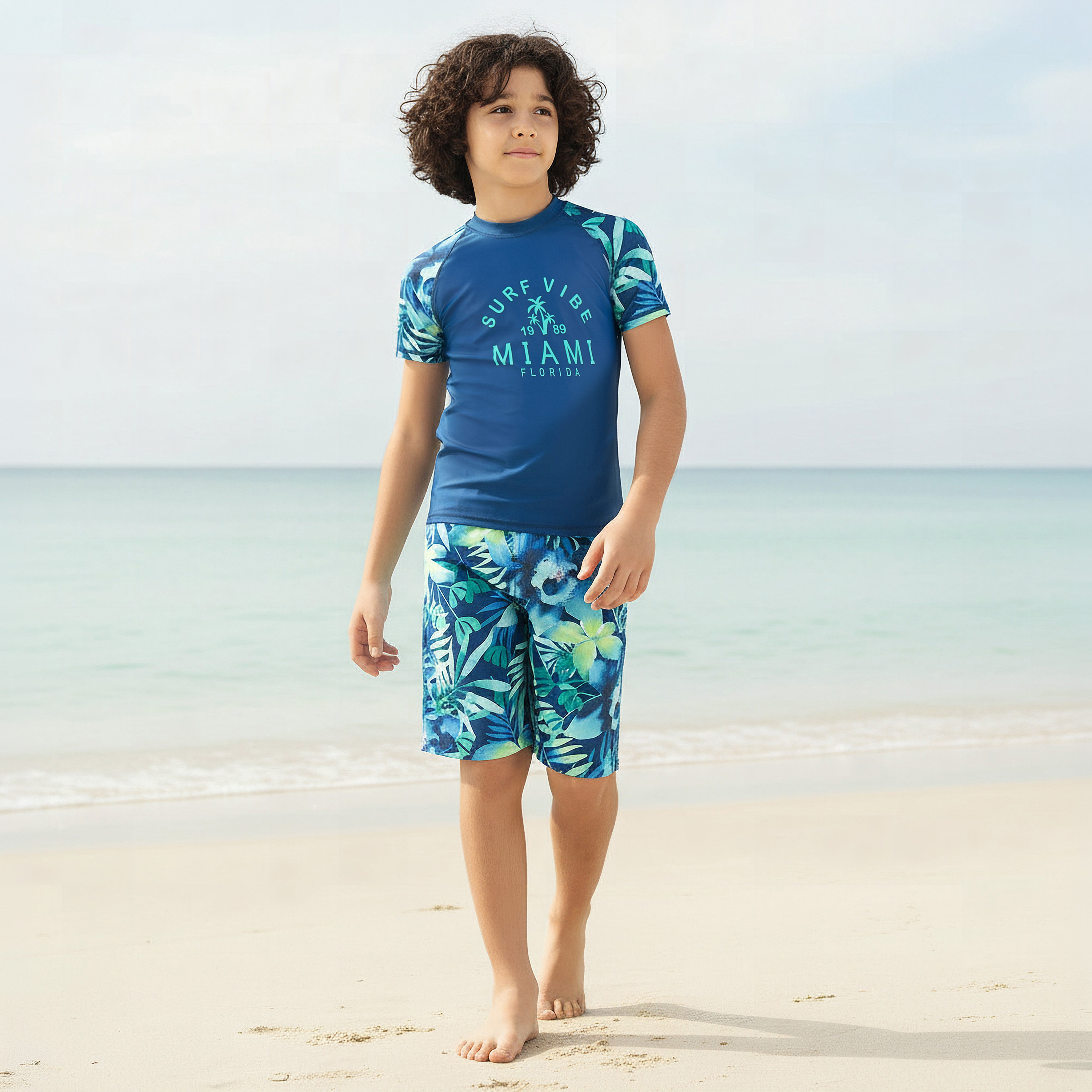 Juniors Boys Tropical Print Rash Guard Set-boys-clothing-swimwear-image-1