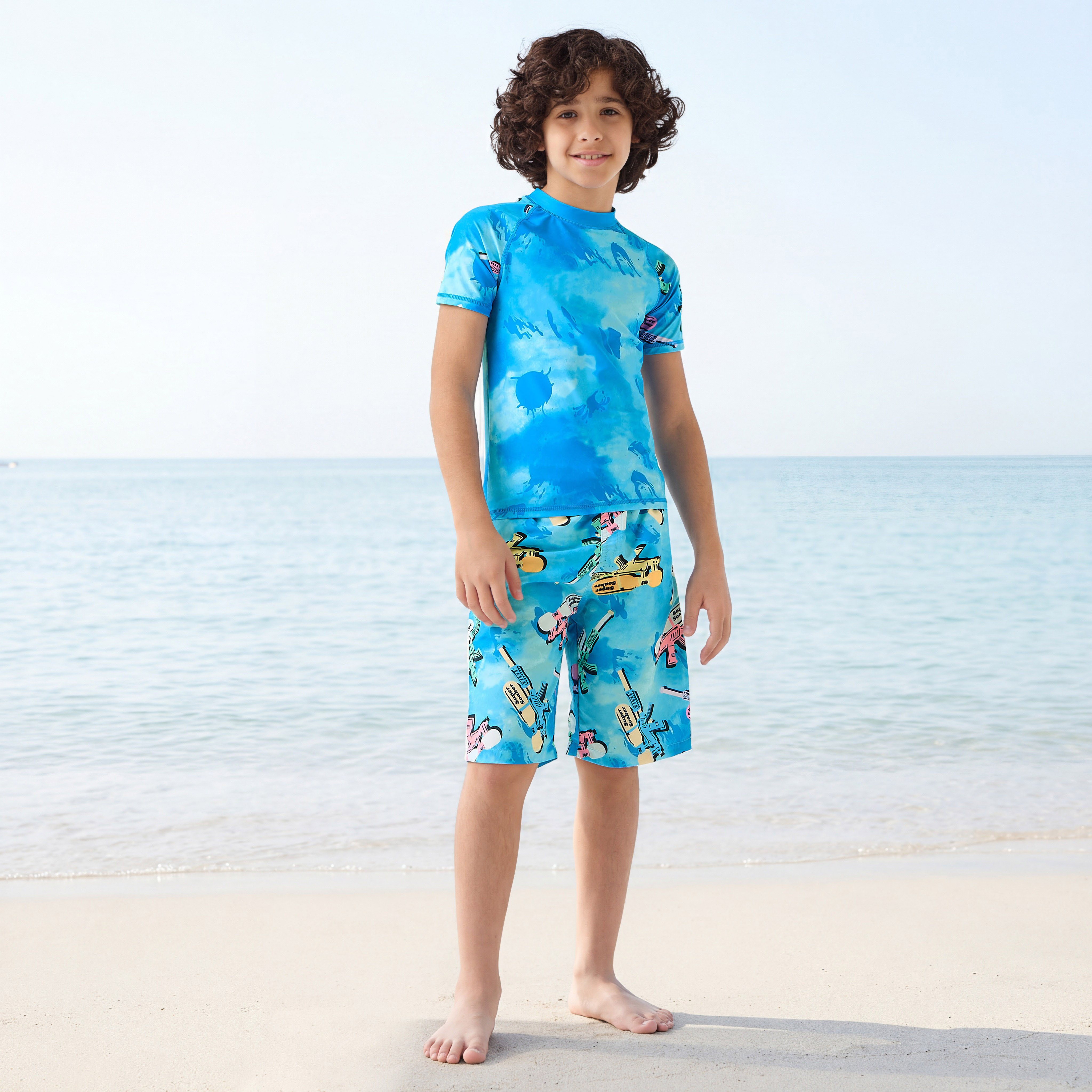 Juniors Boys Palm Print Rash Guard Set-boys-clothing-swimwear-image-1