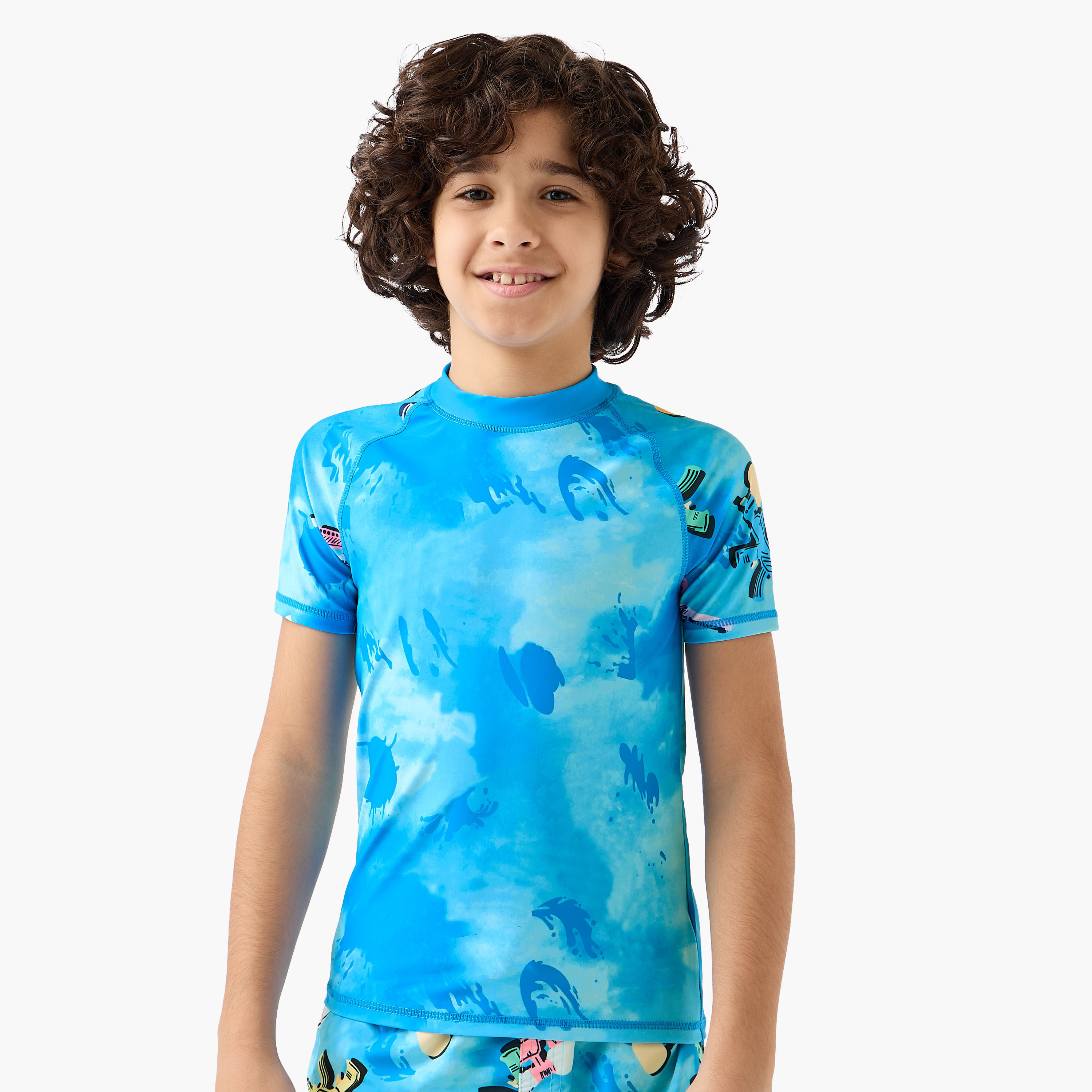 Juniors Boys Palm Print Rash Guard Set-boys-clothing-swimwear-image-2