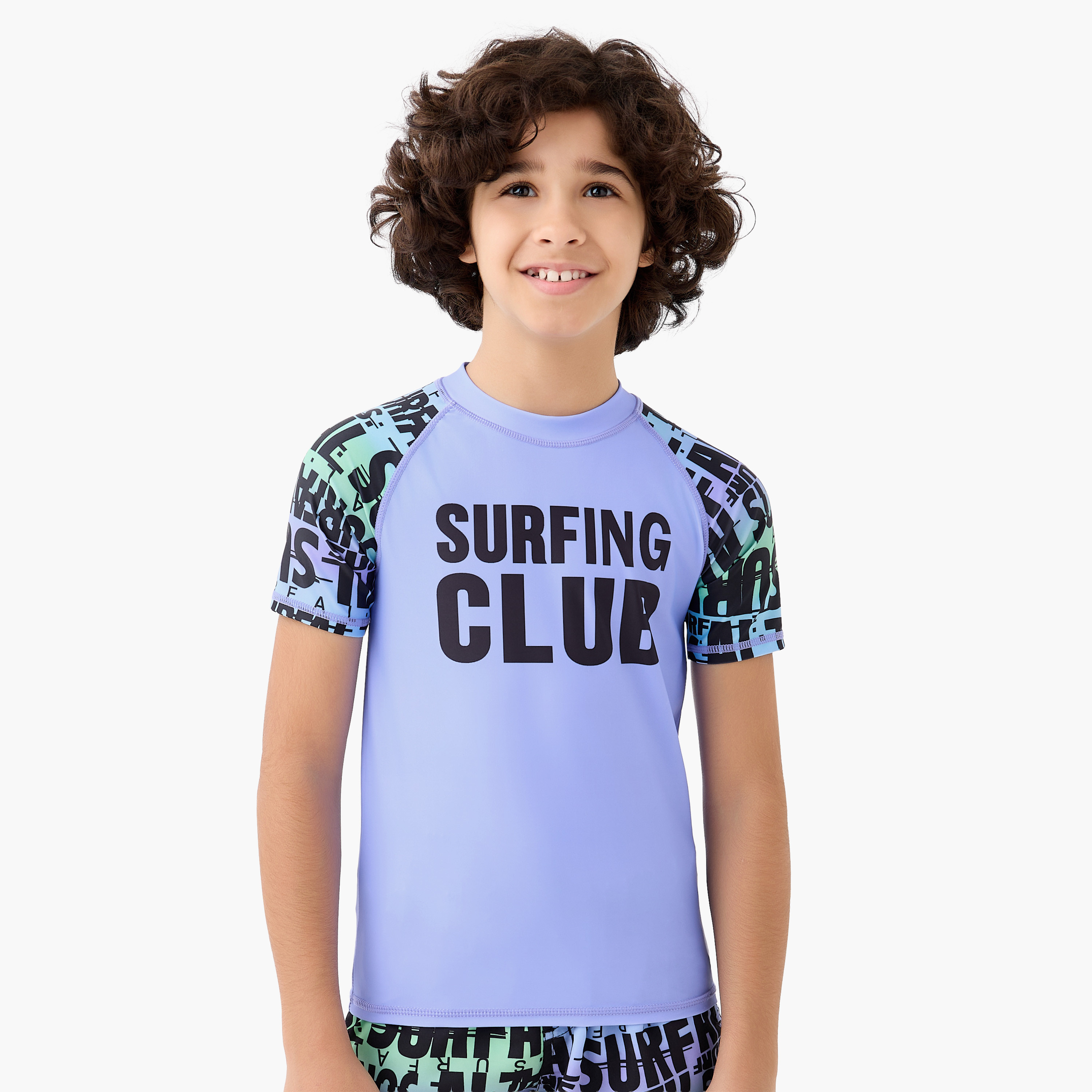 Juniors Round Neck Short Sleeves Rash Guard Set with Print-sports-boys-clothing-swimwear-image-2