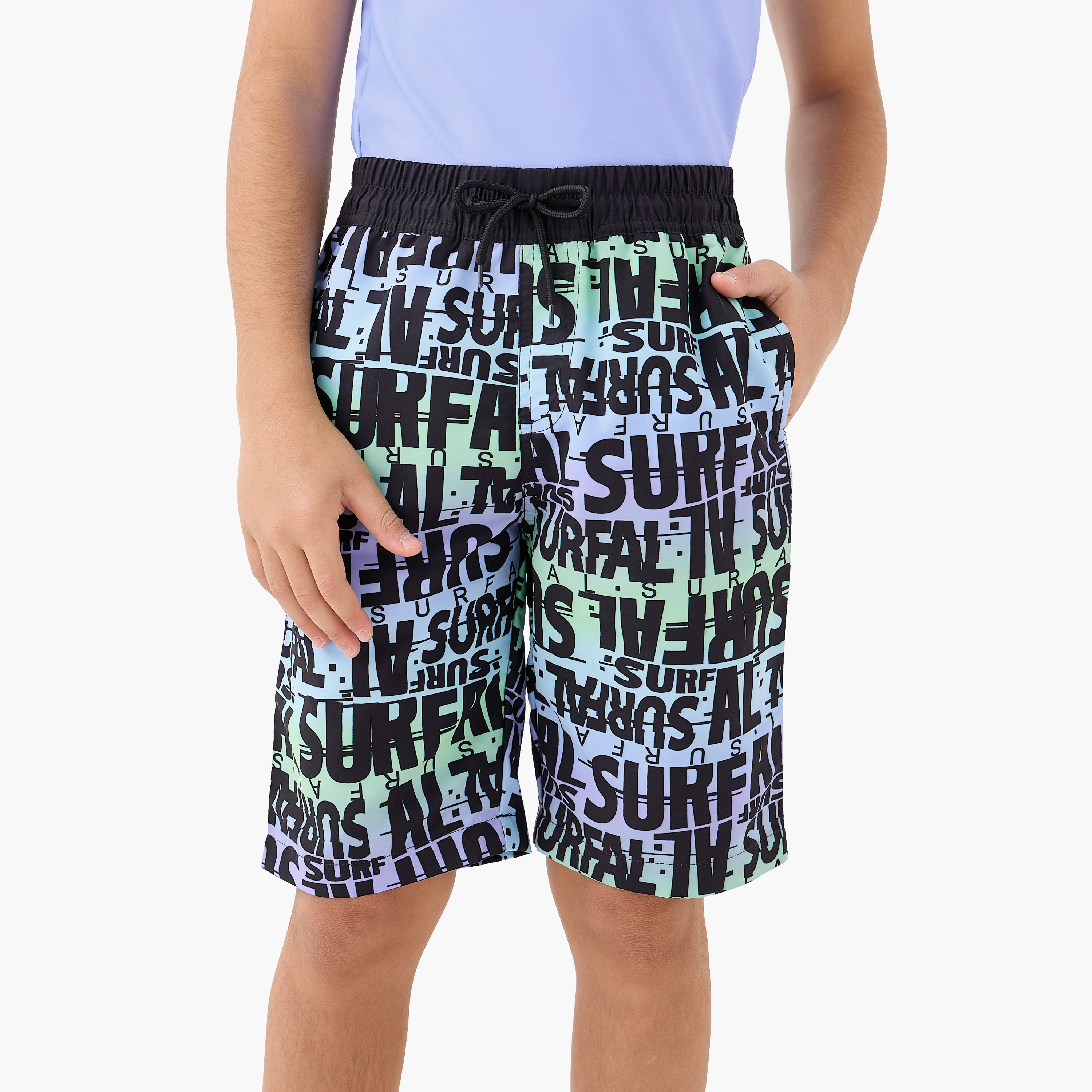 Juniors Round Neck Short Sleeves Rash Guard Set with Print-sports-boys-clothing-swimwear-image-3