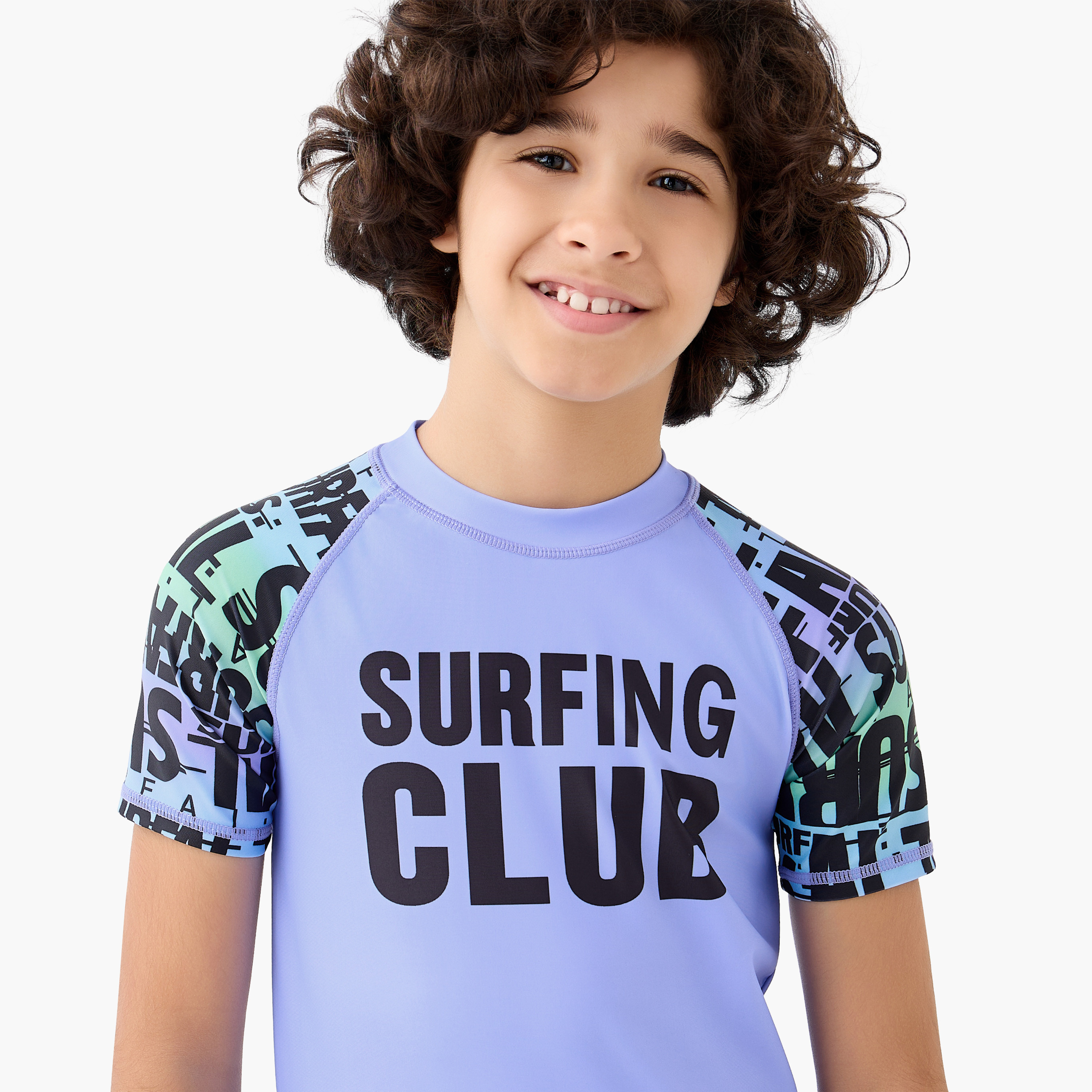 Juniors Round Neck Short Sleeves Rash Guard Set with Print-sports-boys-clothing-swimwear-image-4