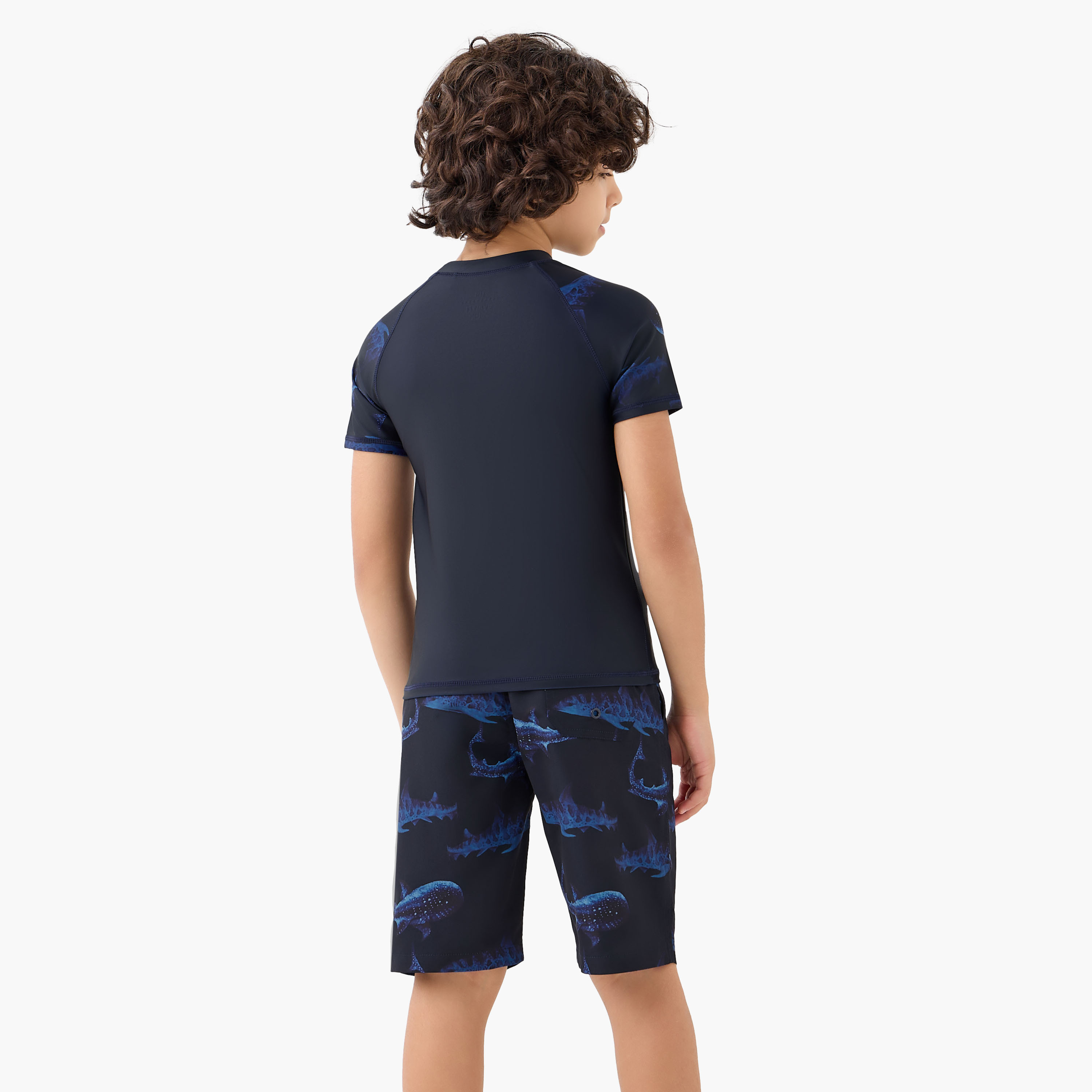 Juniors Round Neck Short Sleeves Rash Guard Set with Shark Print-sports-boys-clothing-swimwear-image-4