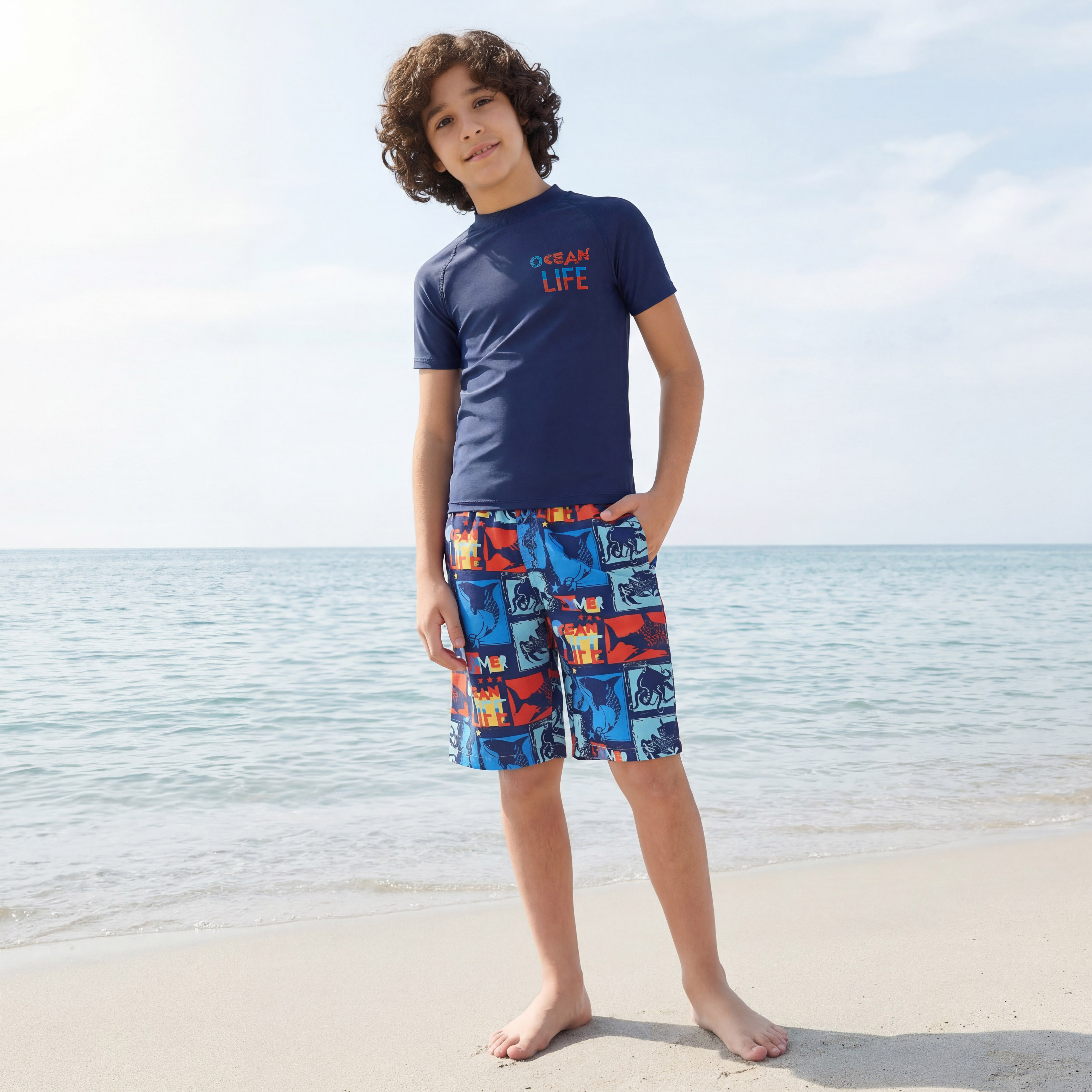 Juniors Boys Graphic Print Rash Guard Set-boys-clothing-swimwear-image-1