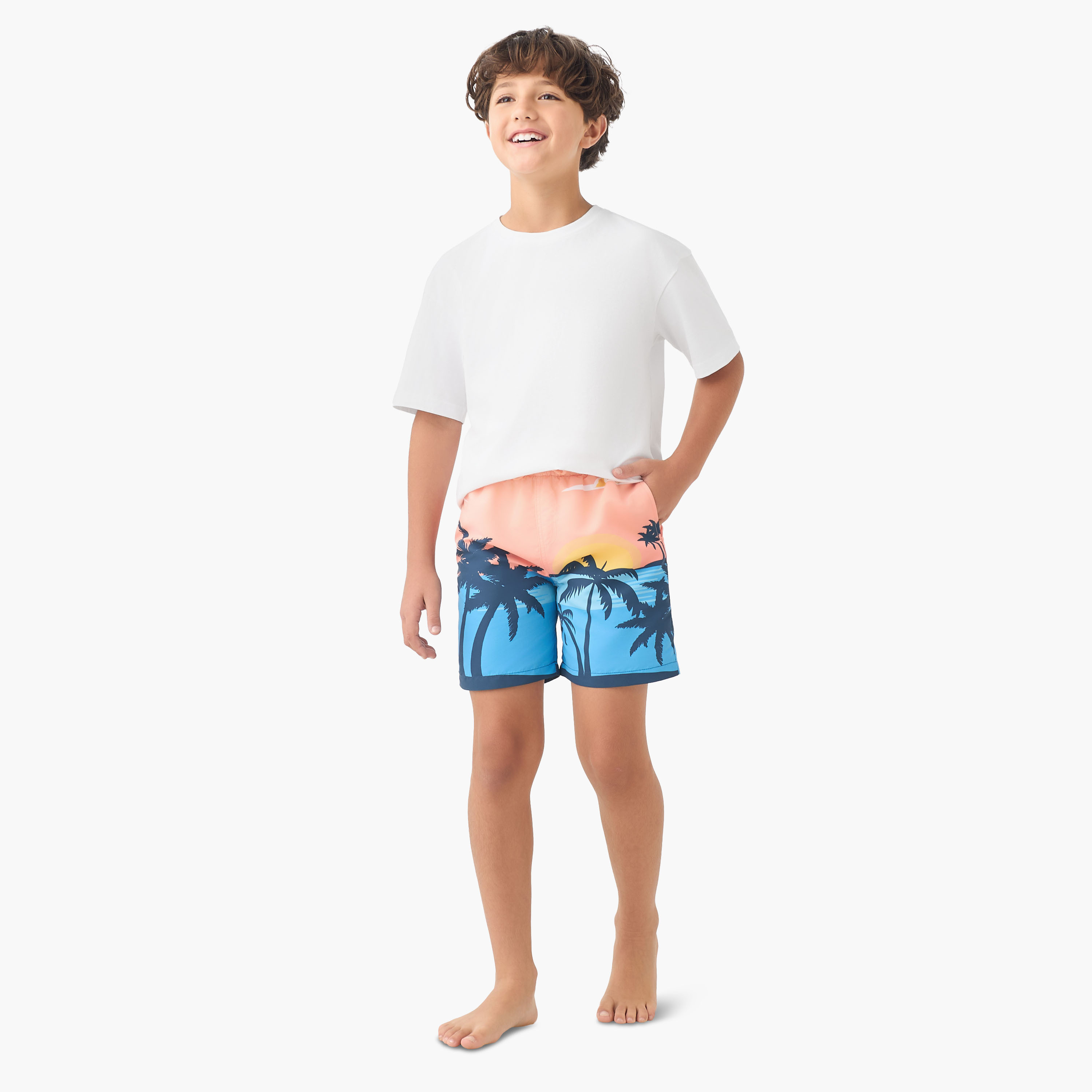 Juniors Boys Palm Tree Print Swim Shorts-boys-clothing-swimwear-image-2