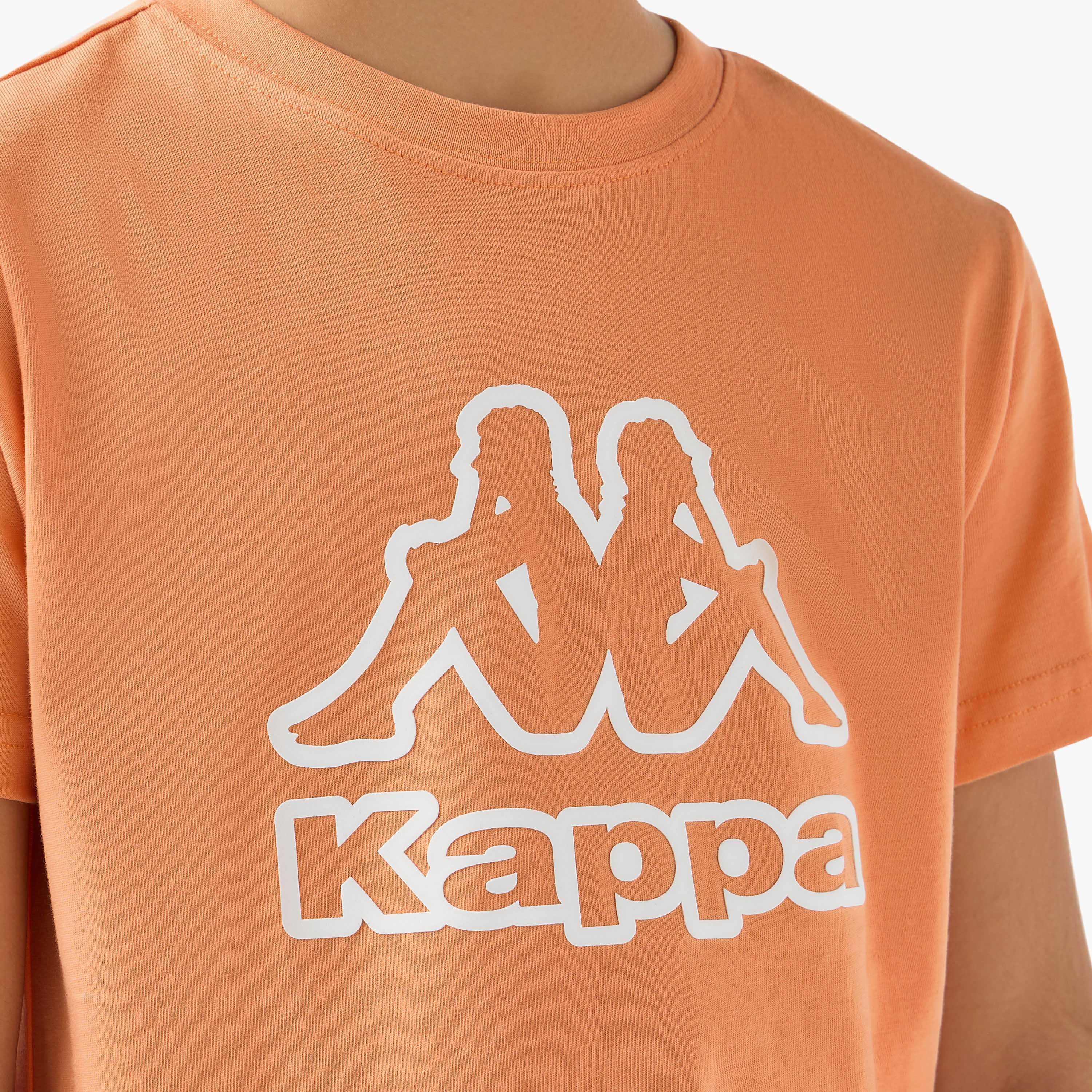 تيشيرت بياقة ضيقة وأكمام قصيرة وطبعات شعار من كابا-boys-clothing-sportswear-tops-image-1