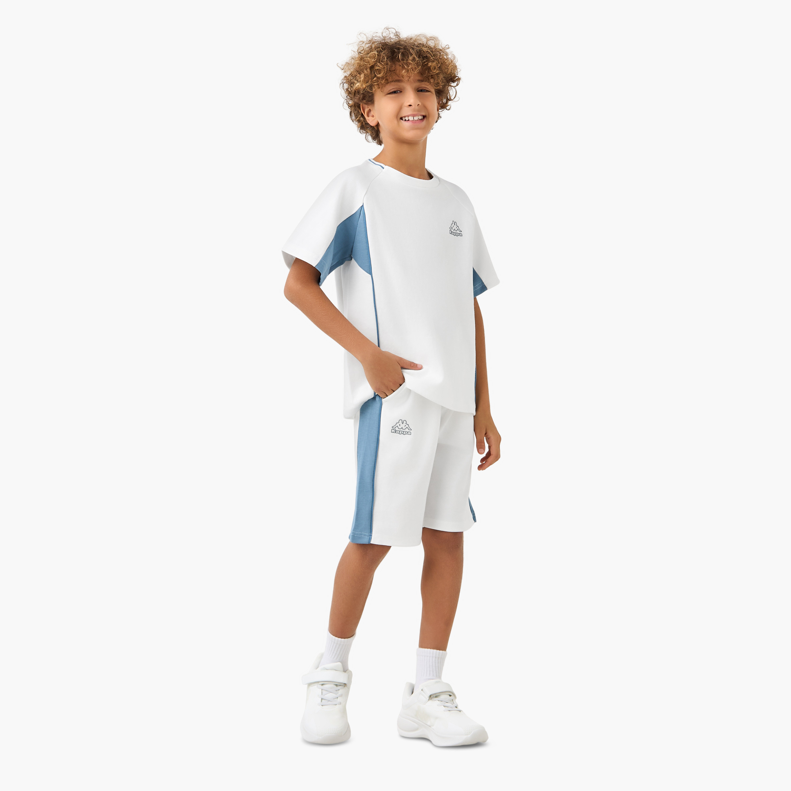 Kappa Crew Neck Short Sleeves T-shirt and Shorts Set with Colourblock Design-boys-clothing-setsandcoords-image-1
