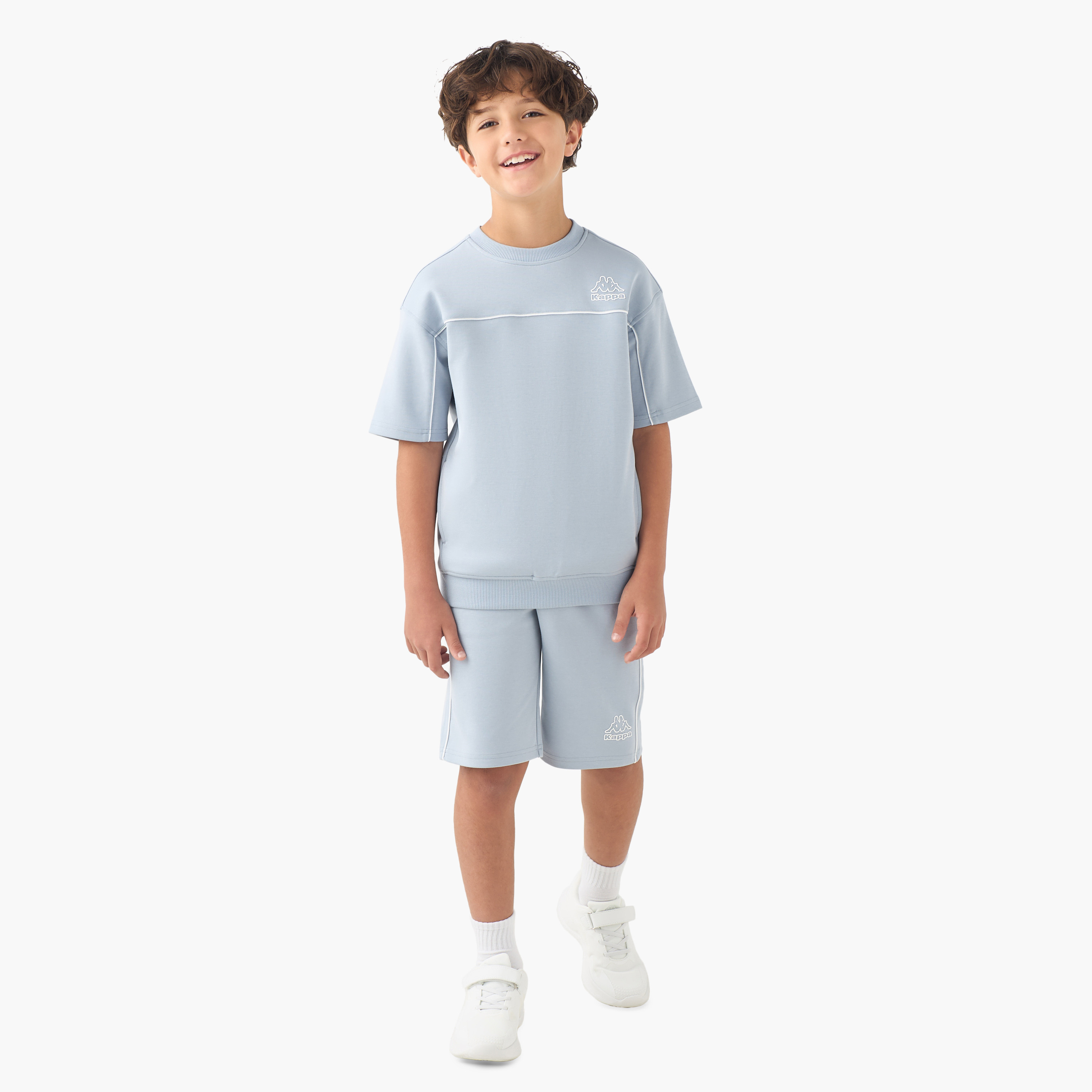 Kappa Crew Neck Short Sleeves T-Shirt and Shorts Set with Piping Detail-boys-clothing-setsandcoords-image-1