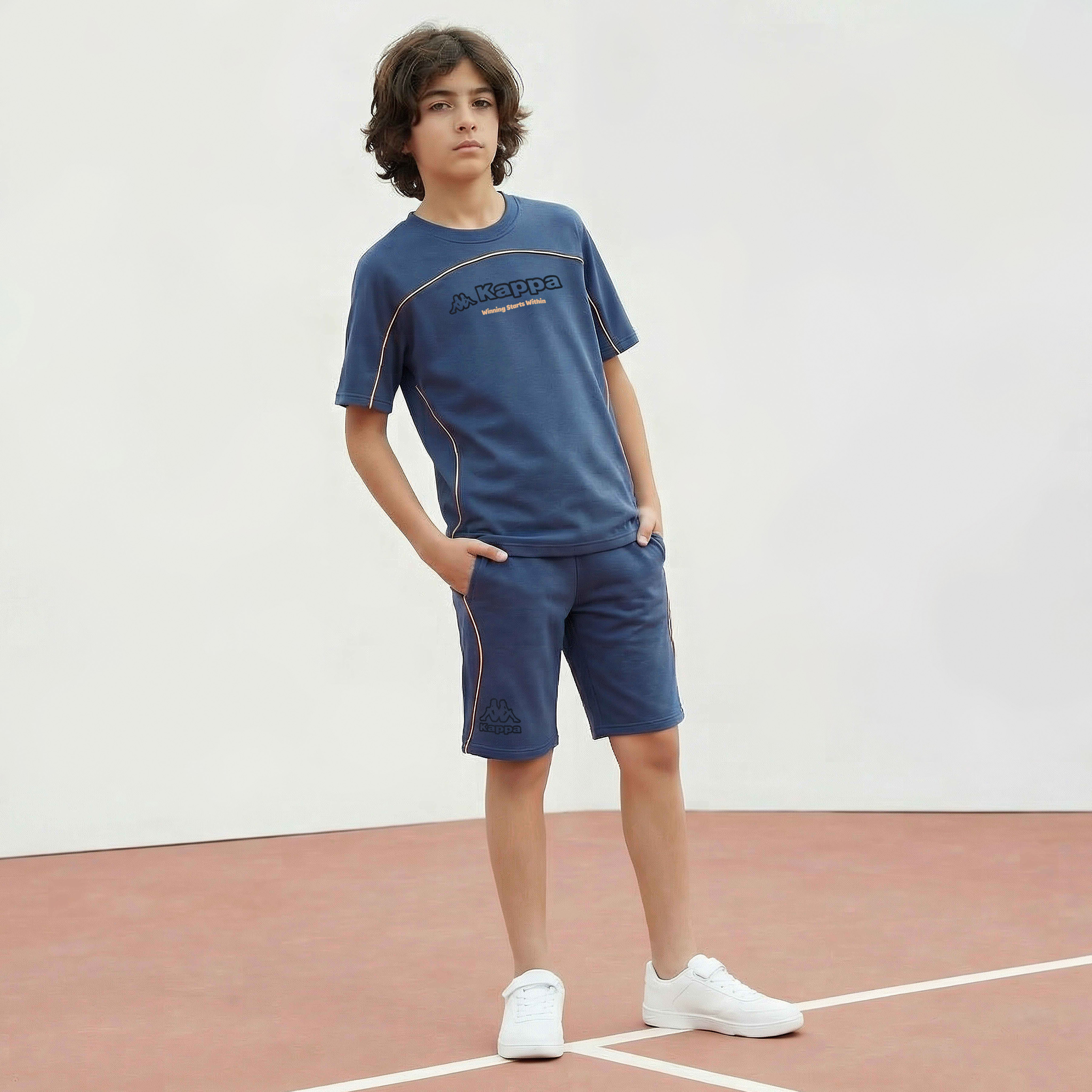 Kappa Crew Neck Short Sleeves T-shirt and Shorts Set with Slogan Print-boys-clothing-sportswear-sets-image-1