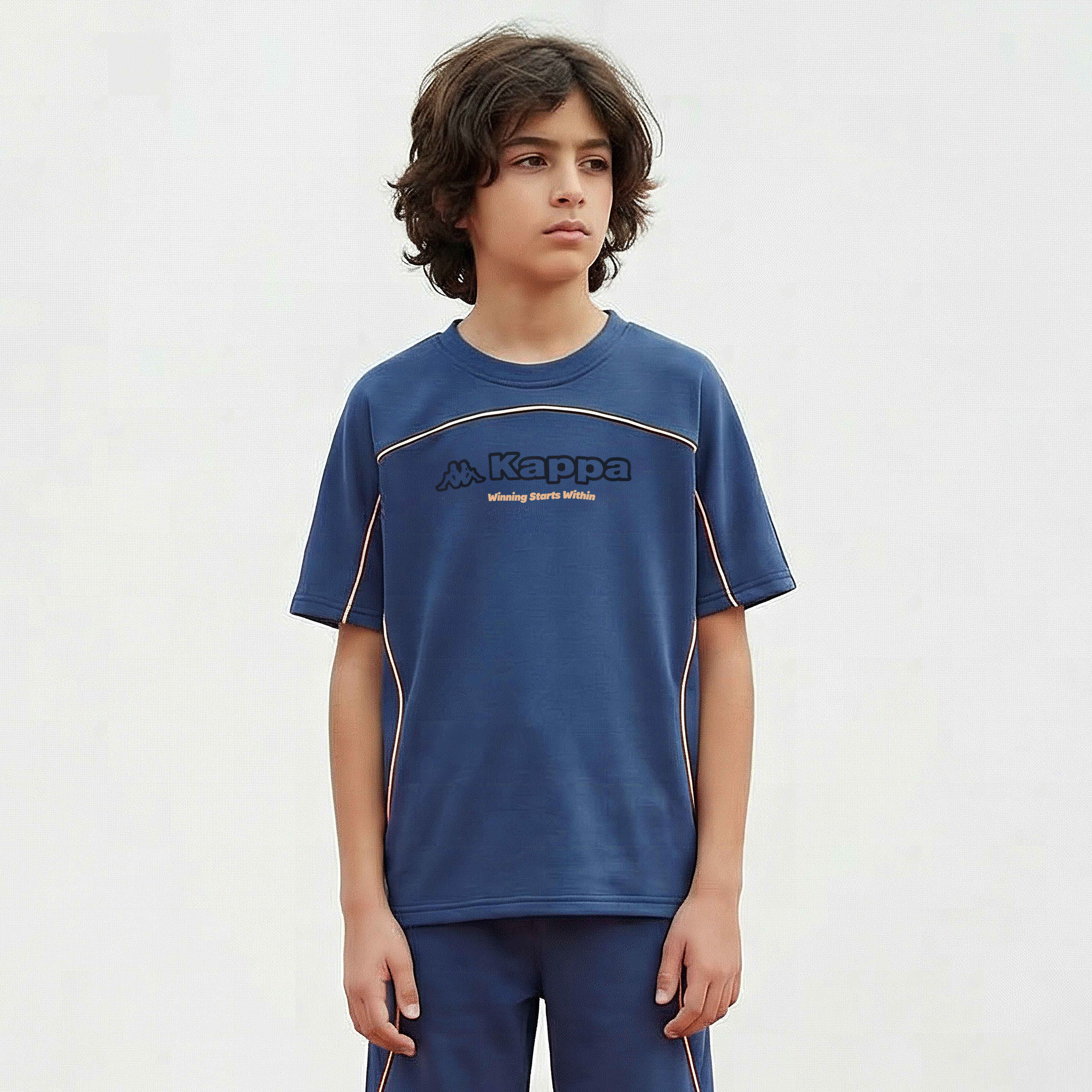 Kappa Crew Neck Short Sleeves T-shirt and Shorts Set with Slogan Print-boys-clothing-sportswear-sets-image-2