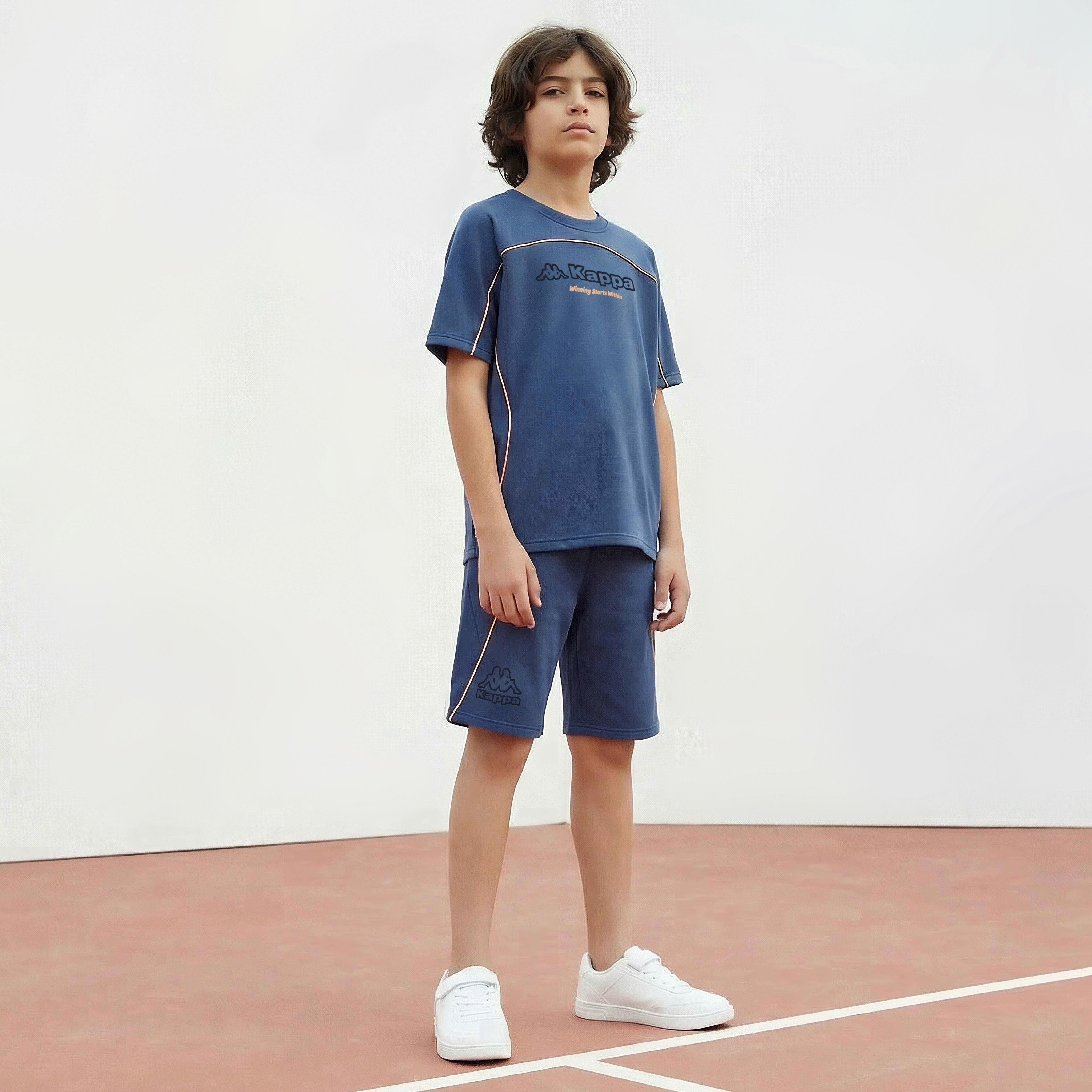 Kappa Crew Neck Short Sleeves T-shirt and Shorts Set with Slogan Print-boys-clothing-sportswear-sets-image-7