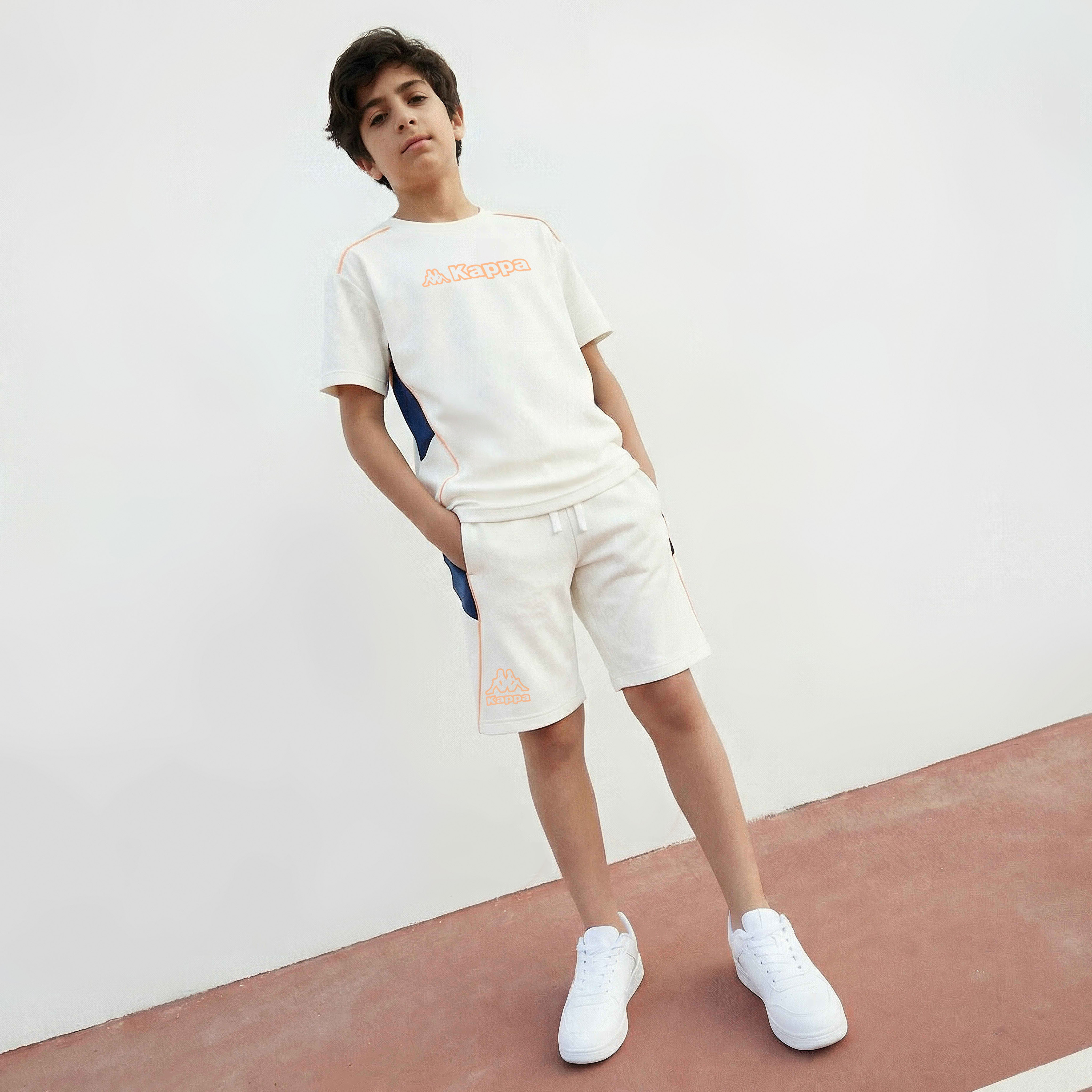 Kappa Crew Neck Short Sleeves T-shirt and Shorts Set with Colourblock Panel-sports-boys-clothing-sets-image-2