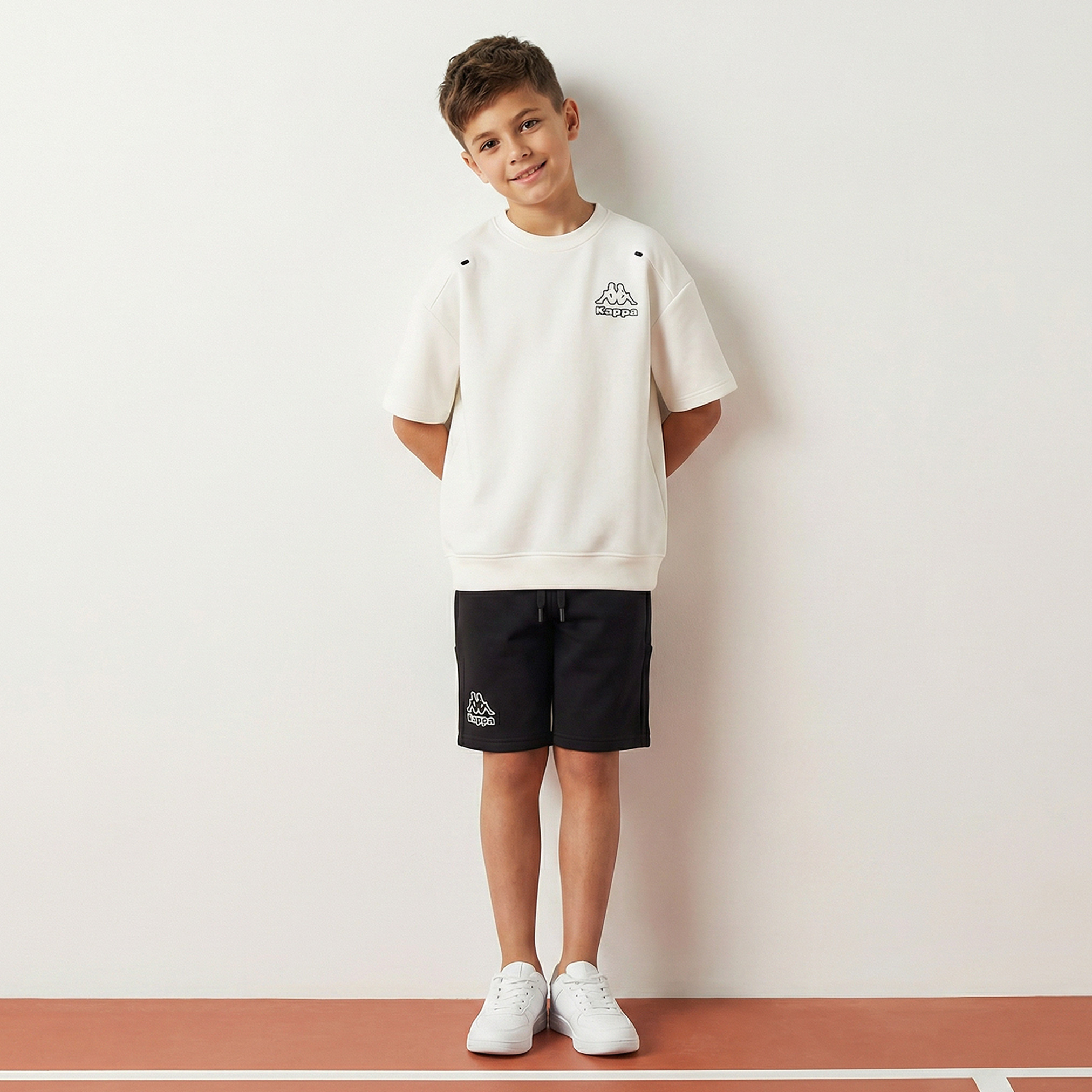 Kappa Crew Neck Short Sleeves T-shirt and Shorts Set with Logo Print-boys-clothing-sportswear-sets-image-1