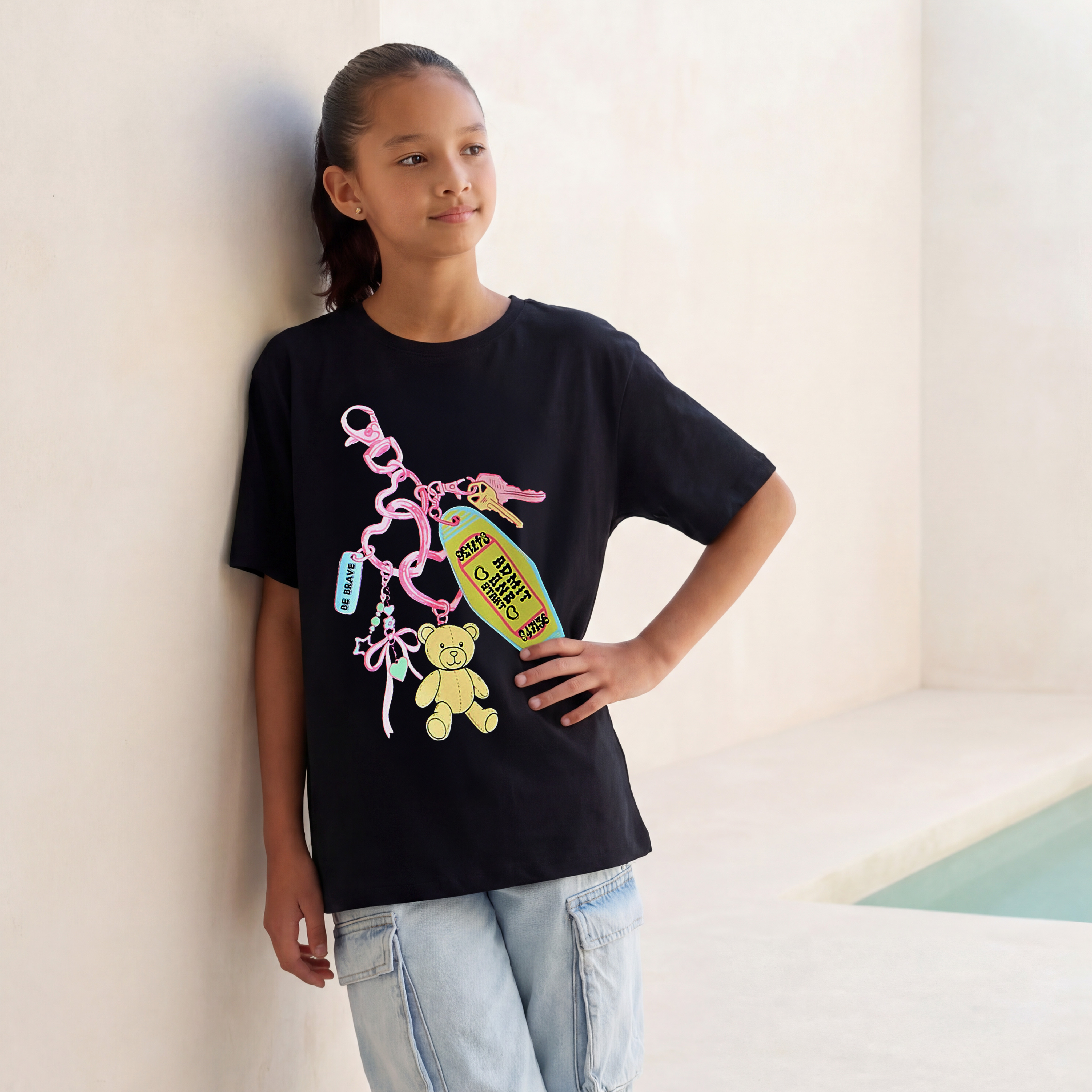 Juniors Crew Neck Short Sleeves T-shirt with Graphic Print-girls-clothing-tshirts-image-1
