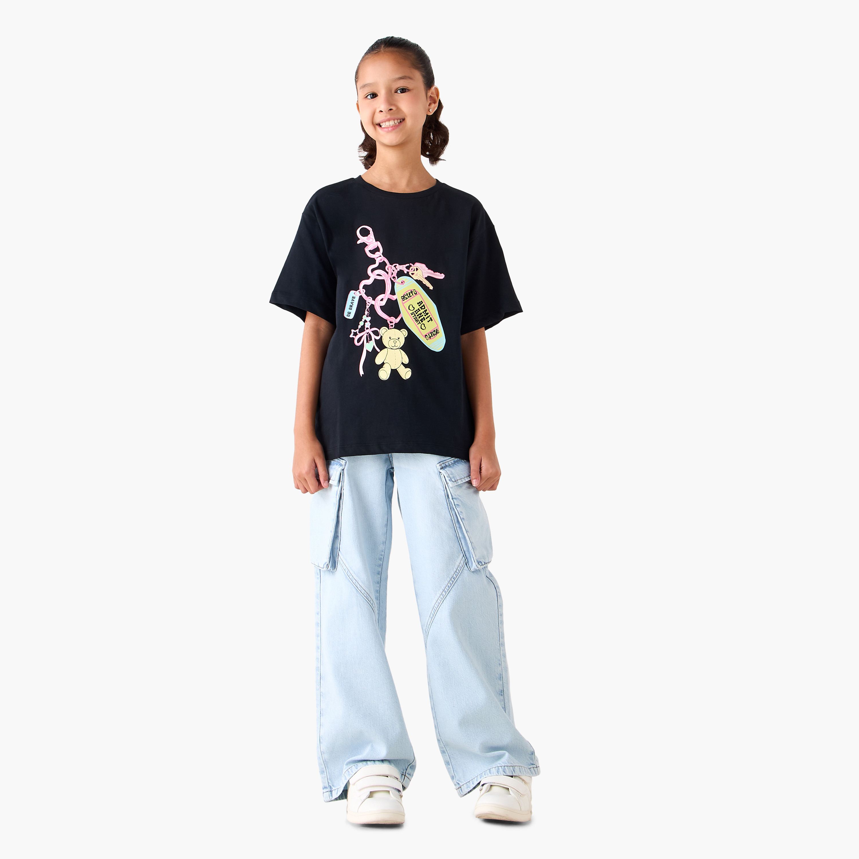 Juniors Crew Neck Short Sleeves T-shirt with Graphic Print-girls-clothing-tshirts-image-2