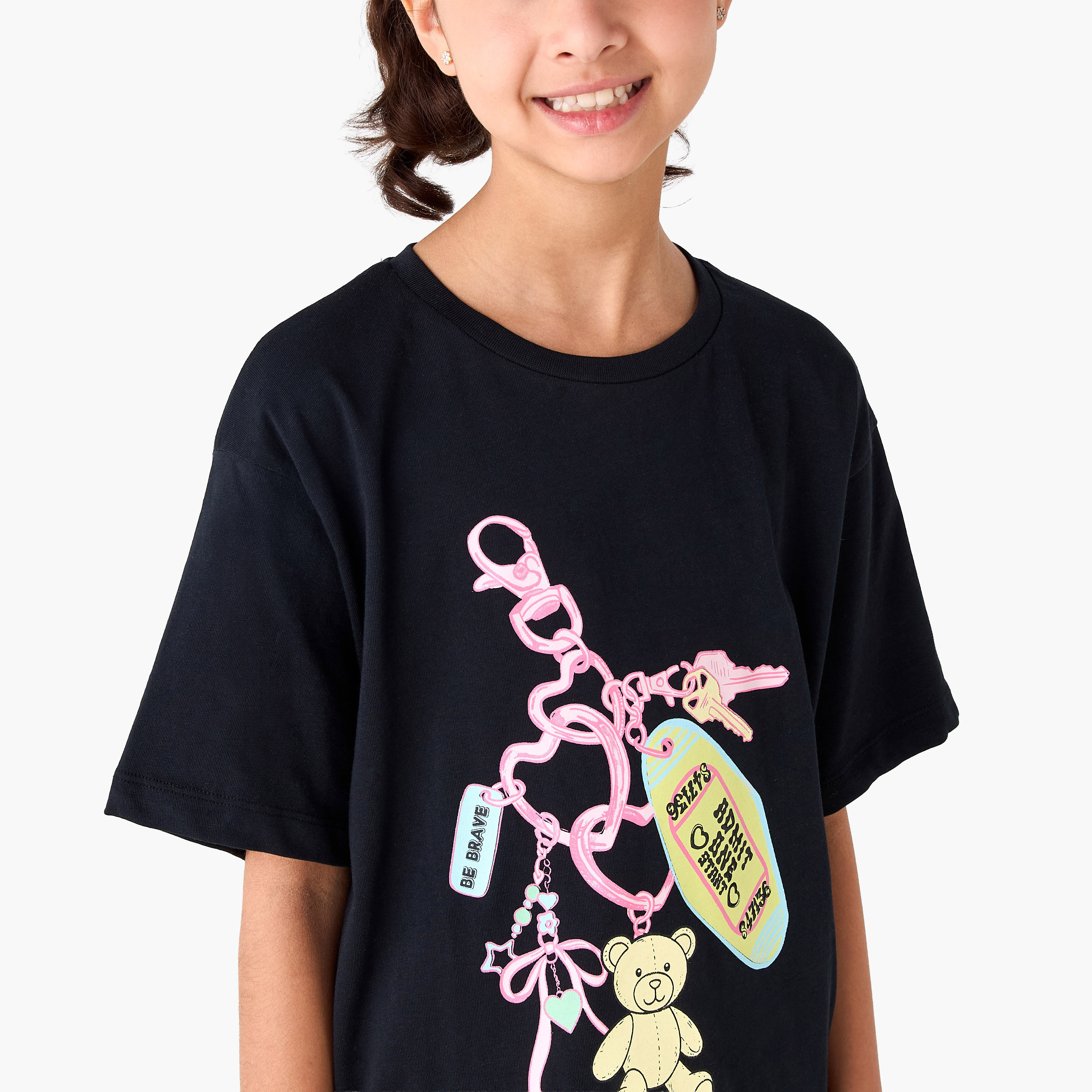 Juniors Crew Neck Short Sleeves T-shirt with Graphic Print-girls-clothing-tshirts-image-4