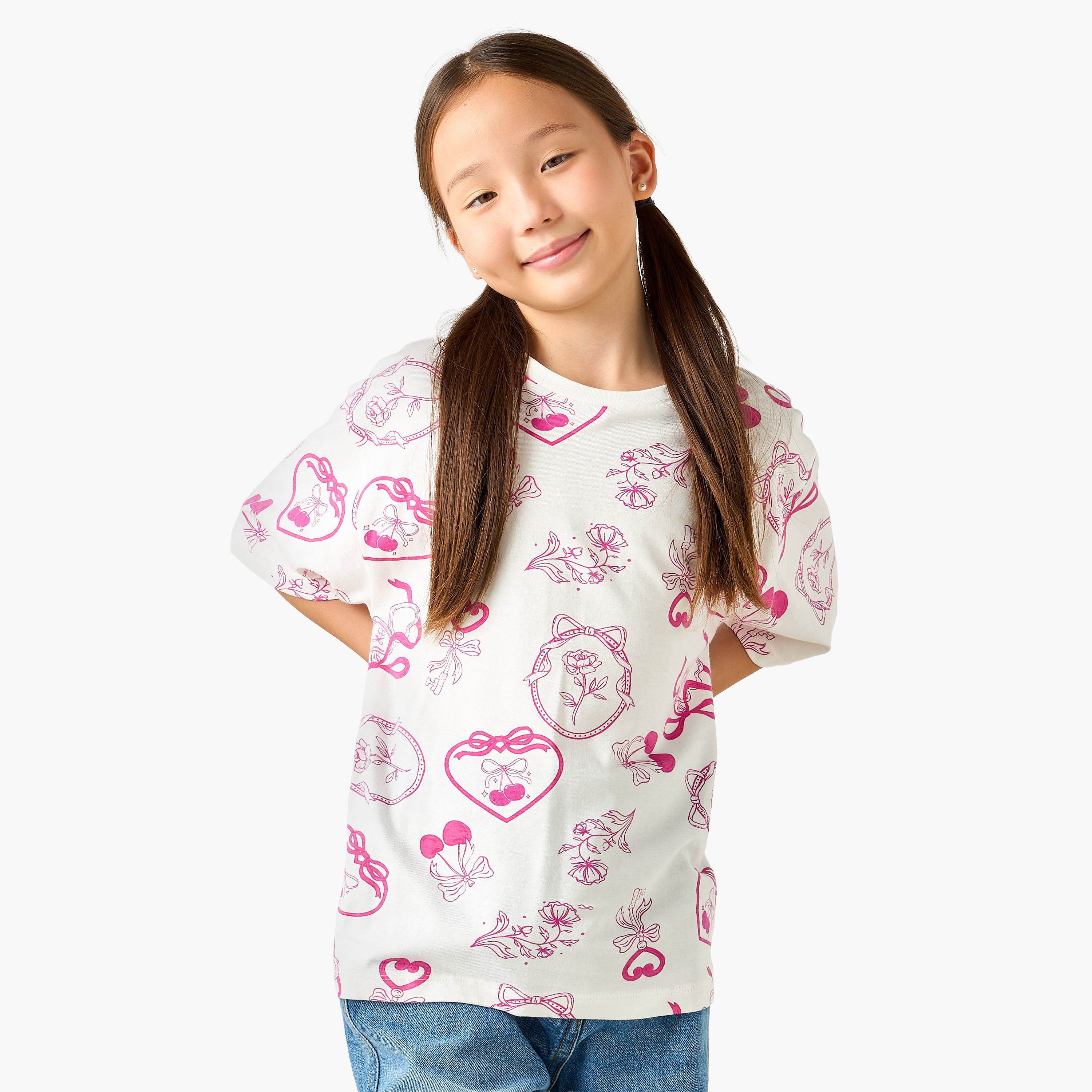 Juniors Crew Neck Short Sleeves T-shirt with Fun Print-girls-clothing-tshirts-image-1