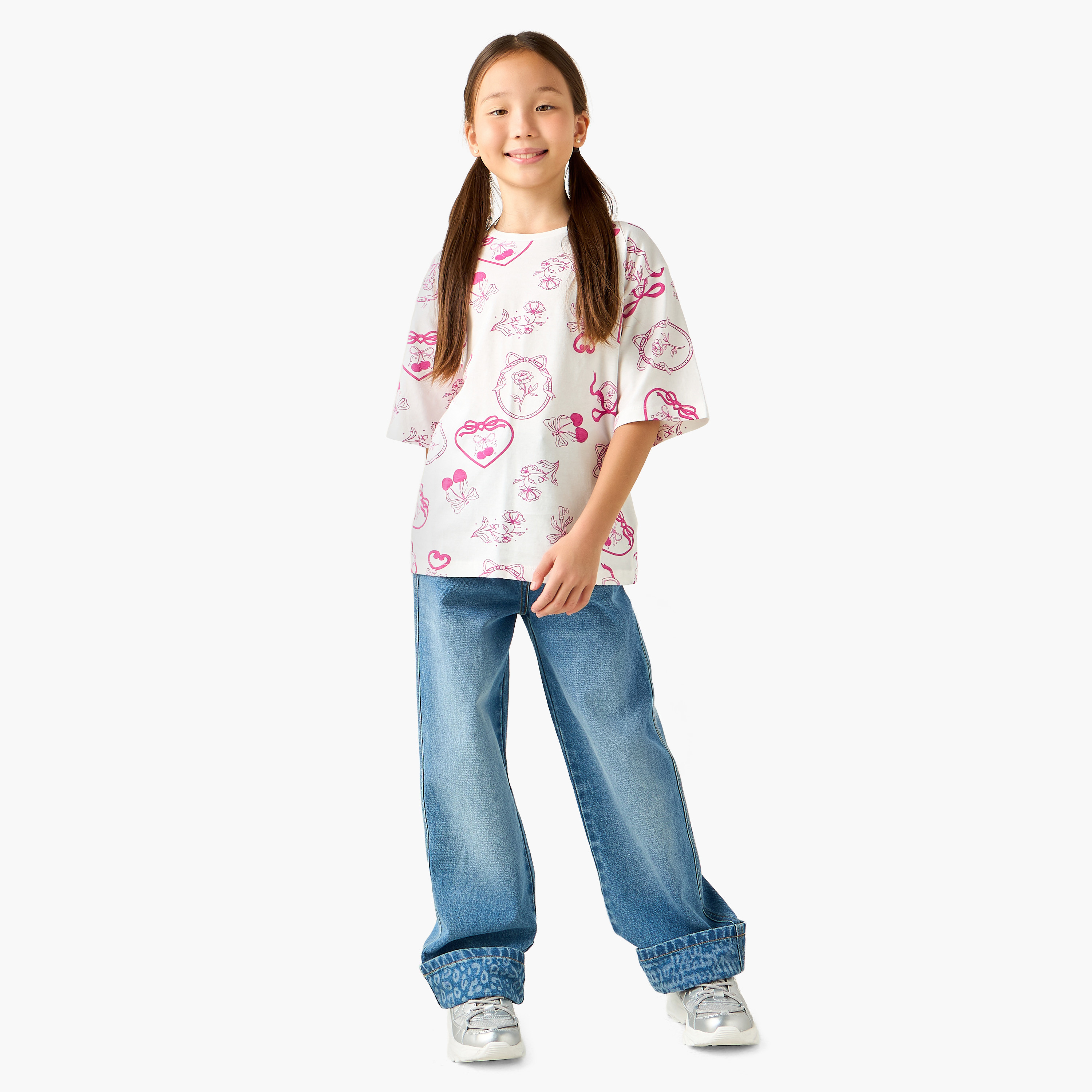 Juniors Crew Neck Short Sleeves T-shirt with Fun Print-girls-clothing-tshirts-image-2