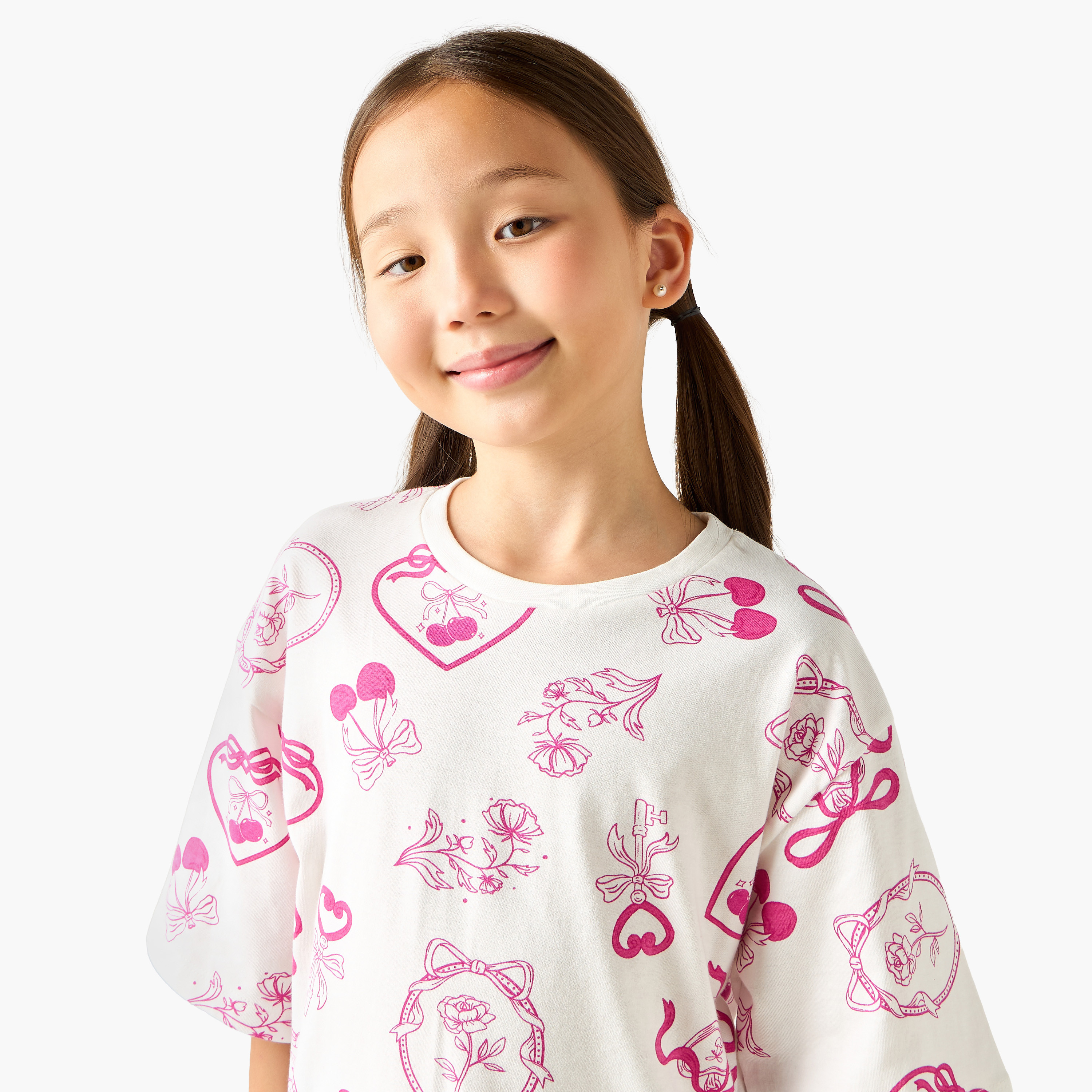 Juniors Crew Neck Short Sleeves T-shirt with Fun Print-girls-clothing-tshirts-image-4